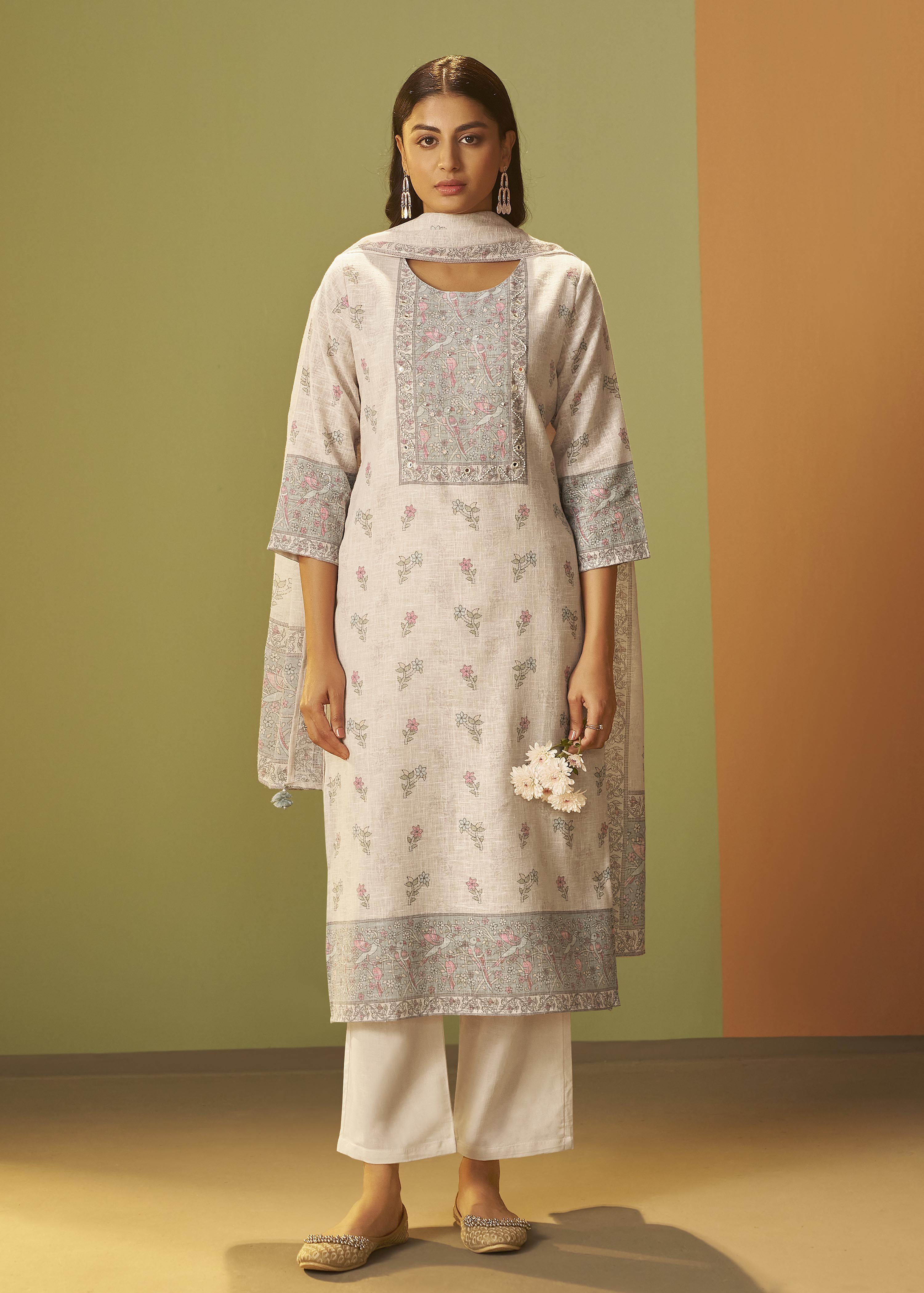 Cream Breeze Linen Cotton Kurta Set