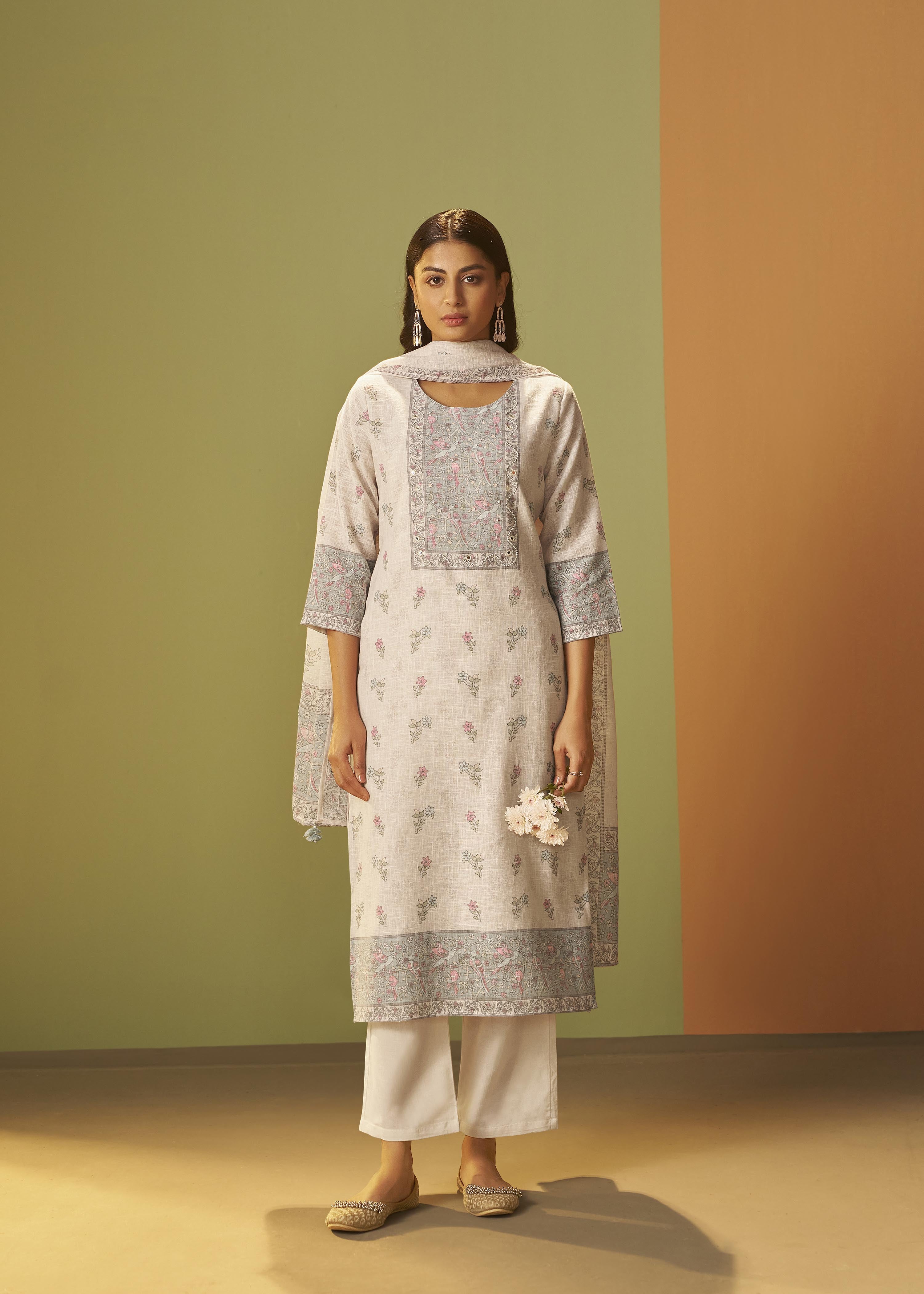 Cream Breeze Linen Cotton Kurta Set