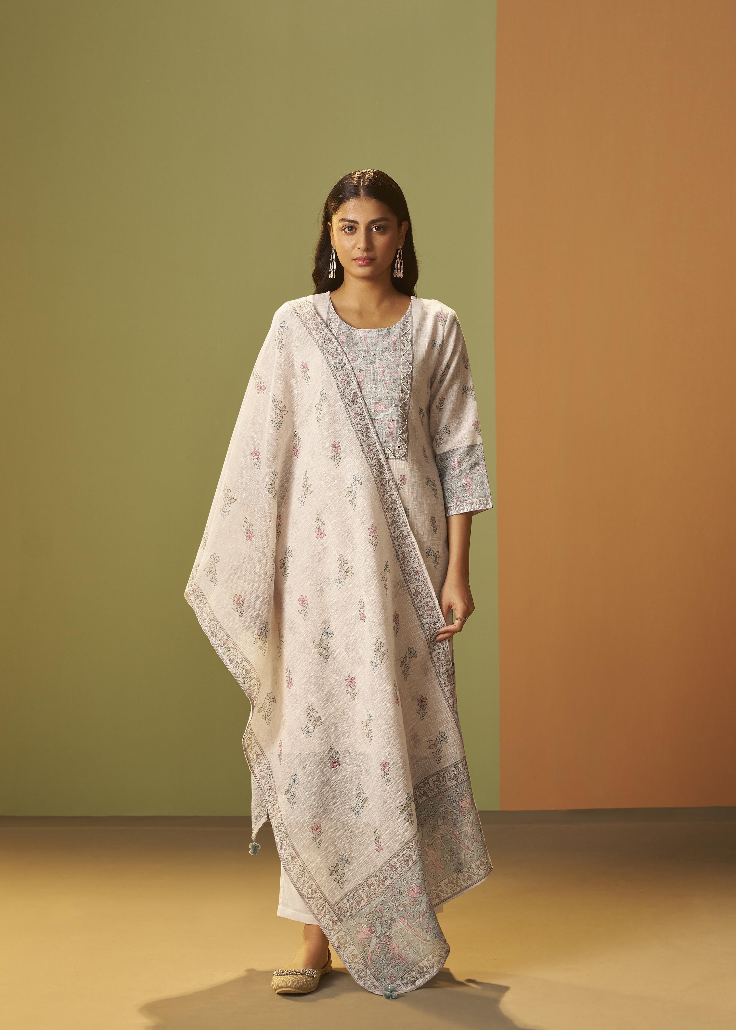 Cream Breeze Linen Cotton Kurta Set