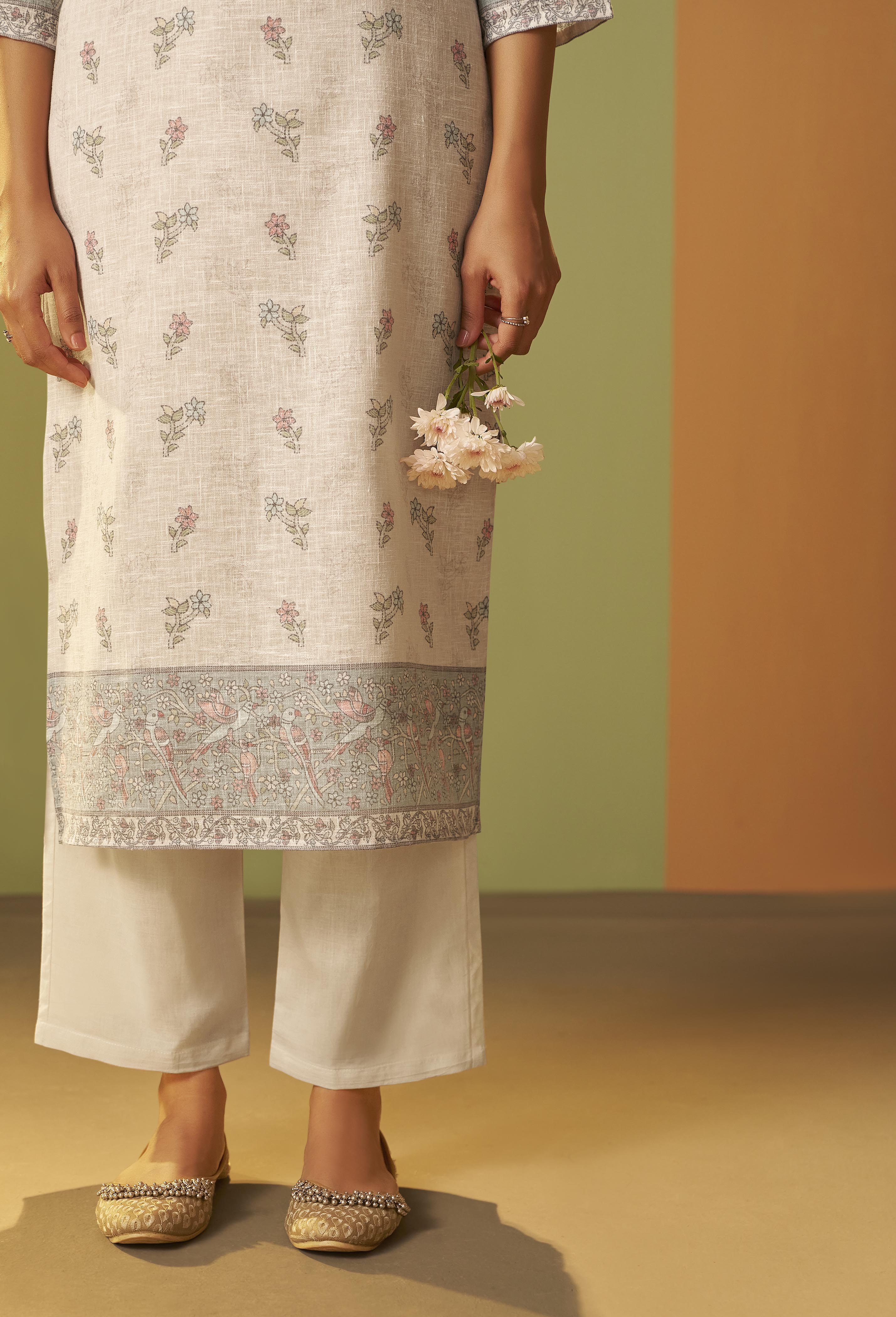 Cream Breeze Linen Cotton Kurta Set