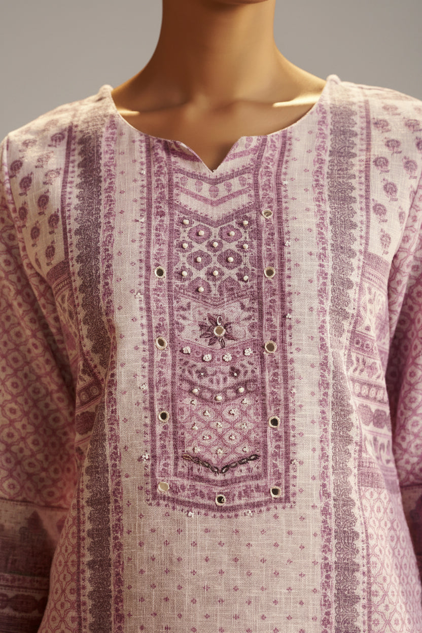 Light Blush Linen Cotton Digital Print Kurta Set