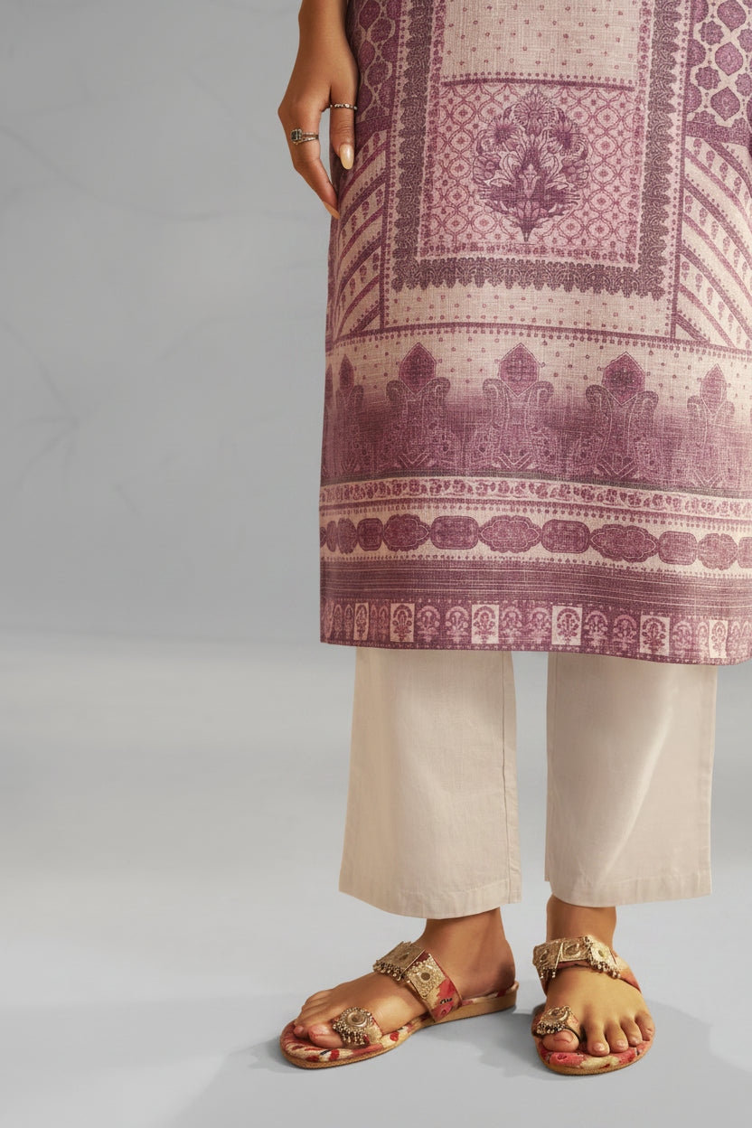Light Blush Linen Cotton Digital Print Kurta Set