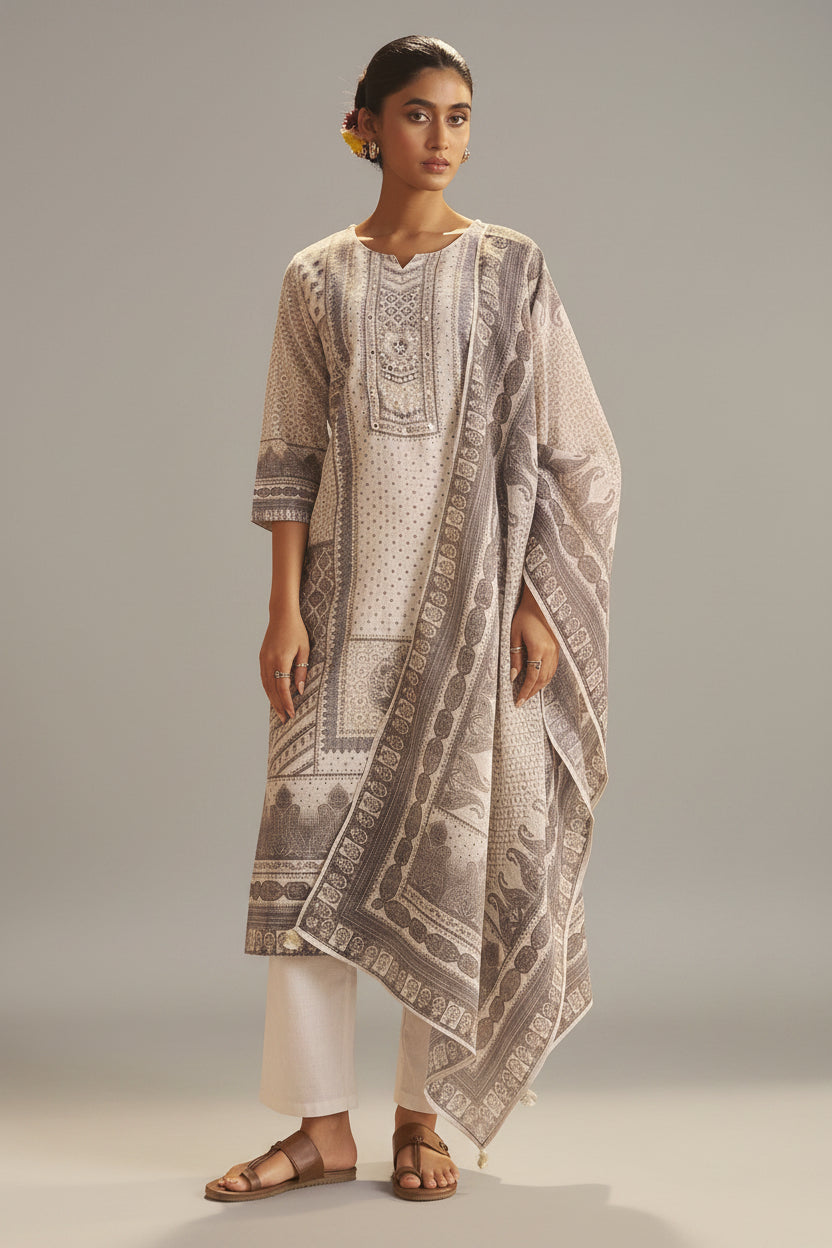 Classic Ivory Linen Cotton Kurta Set