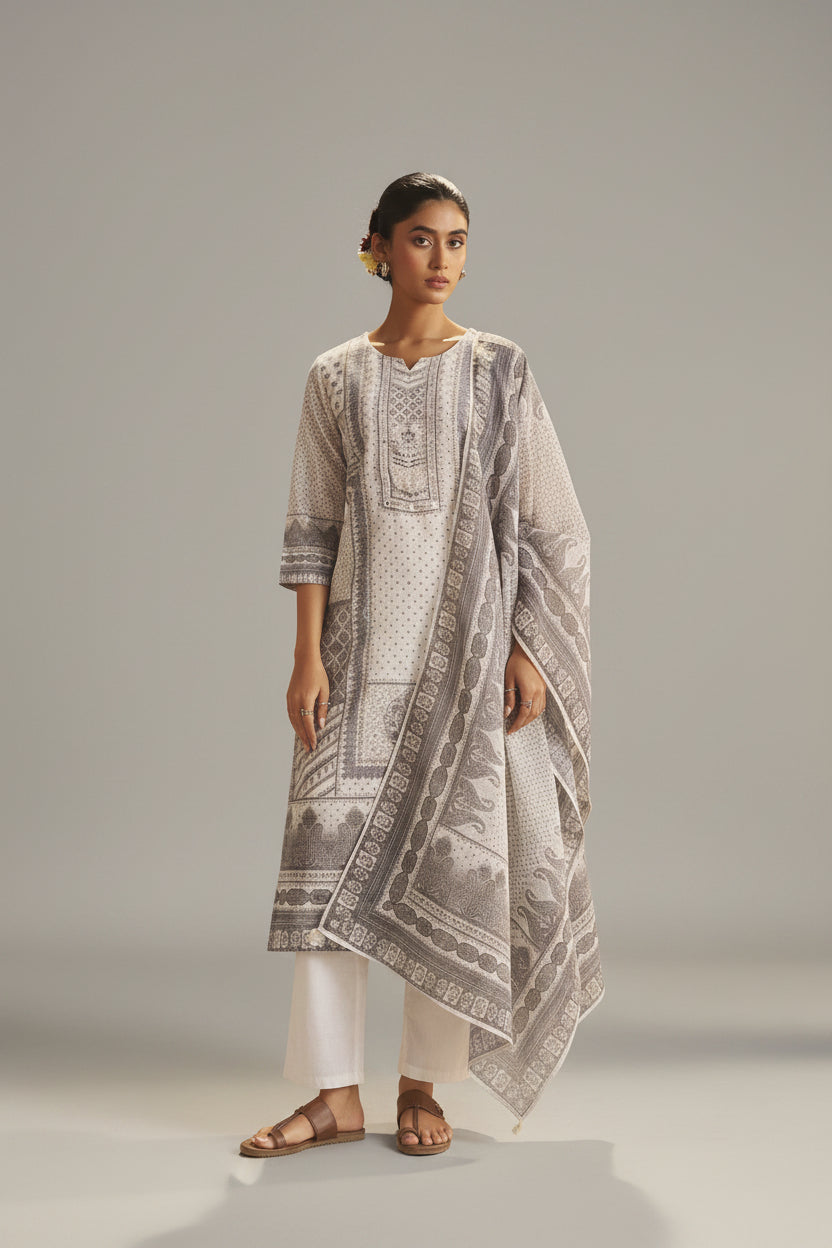 Classic Ivory Linen Cotton Kurta Set