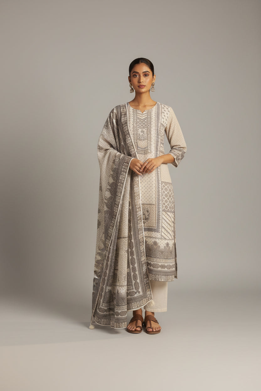 Classic Ivory Linen Cotton Kurta Set