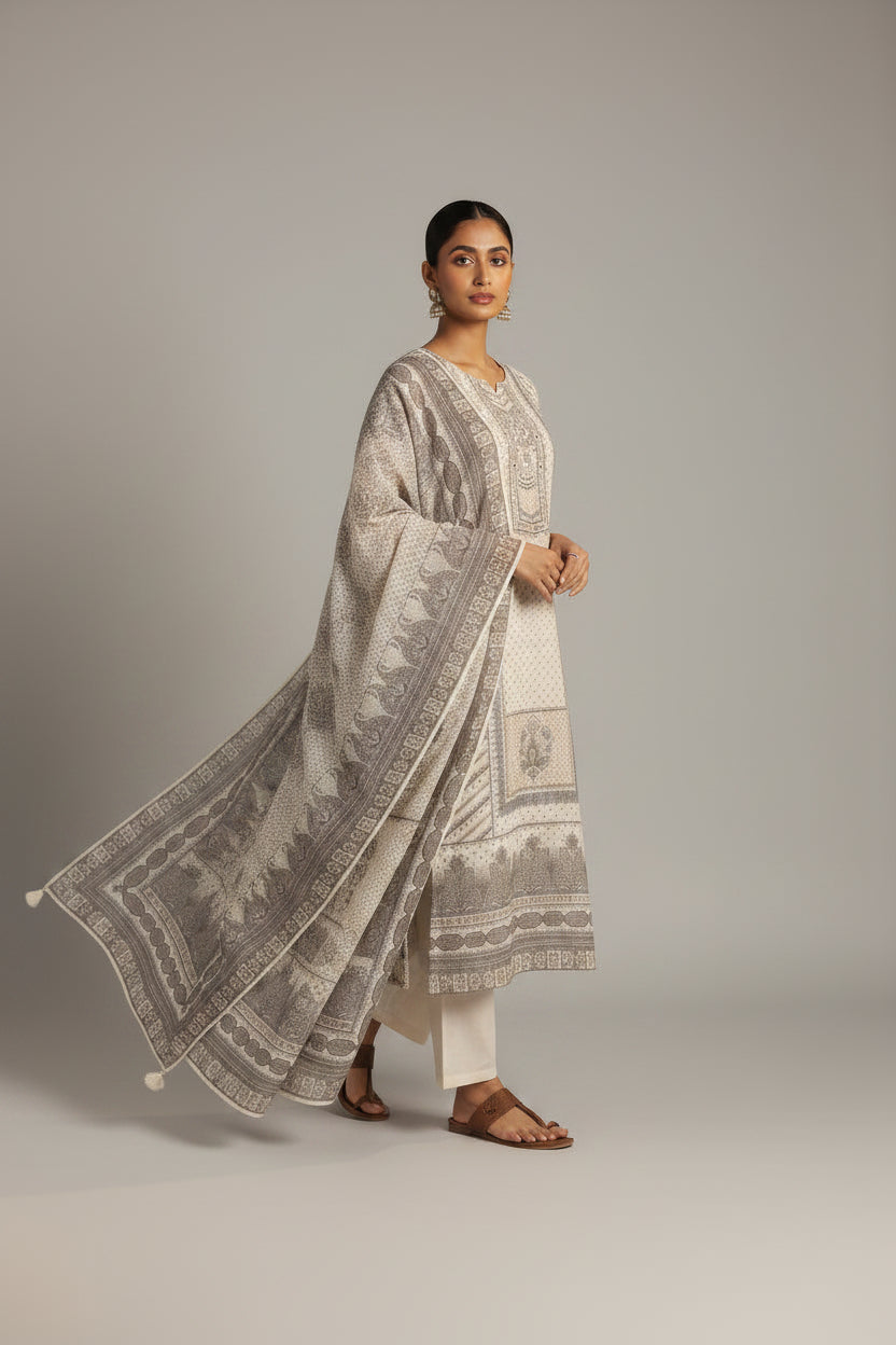Classic Ivory Linen Cotton Kurta Set