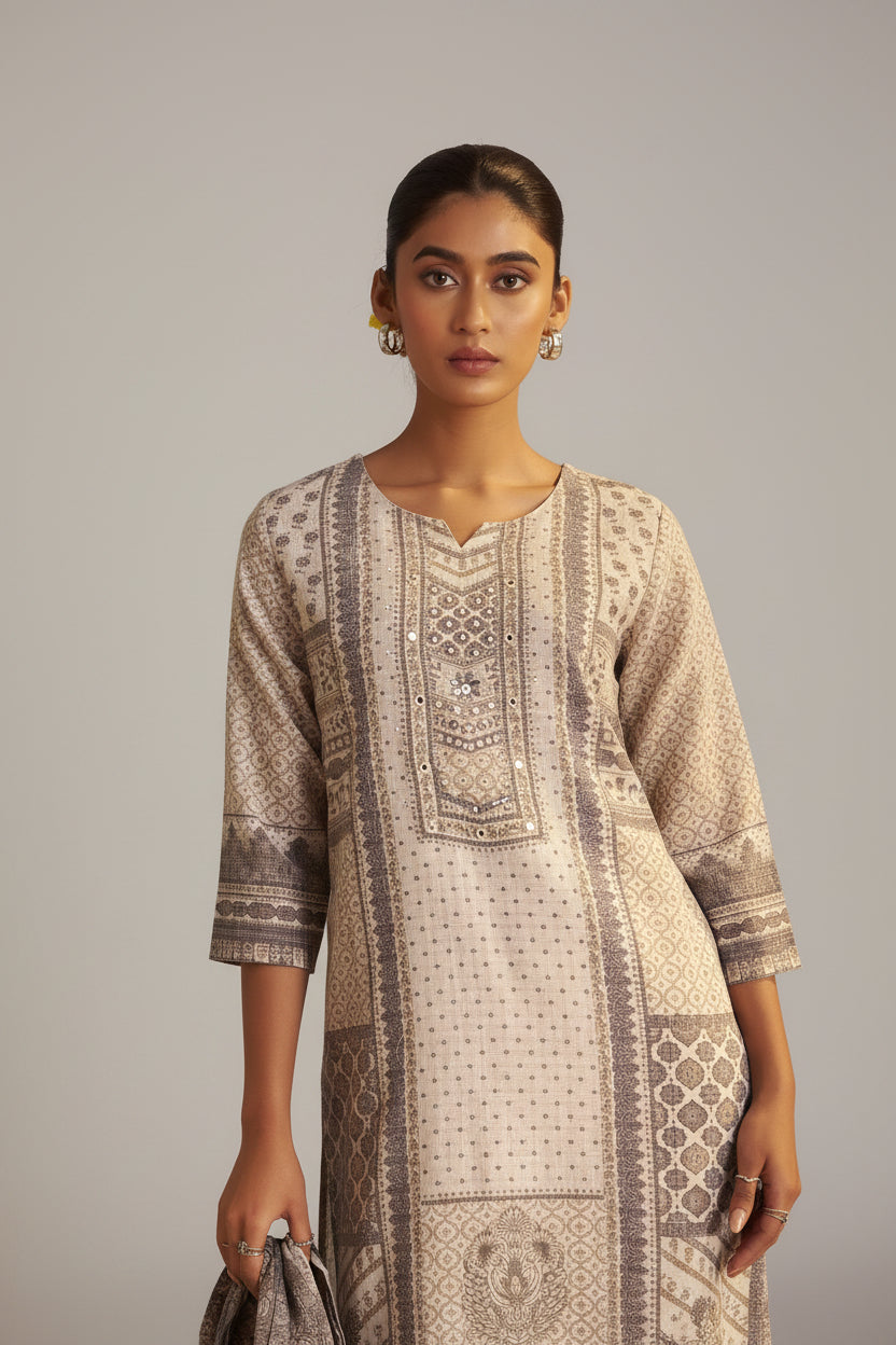 Classic Ivory Linen Cotton Kurta Set
