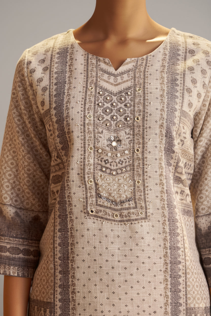 Classic Ivory Linen Cotton Kurta Set