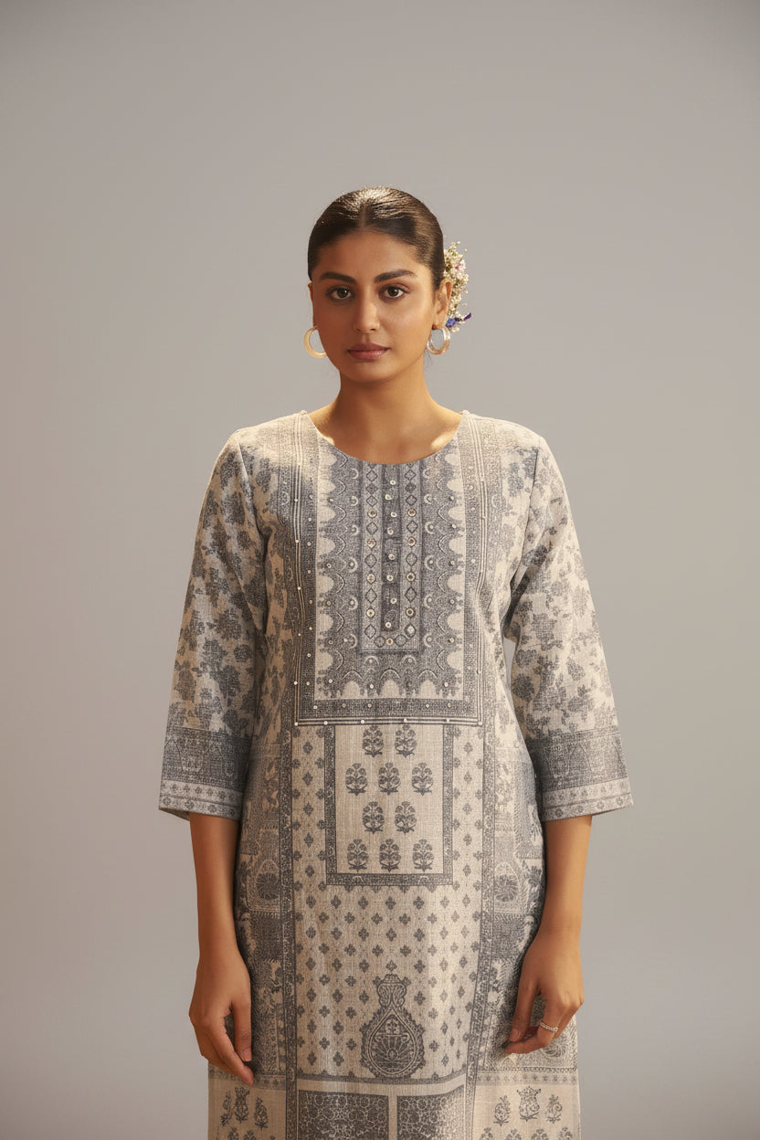 Ivory Ease Linen Cotton Kurta Set