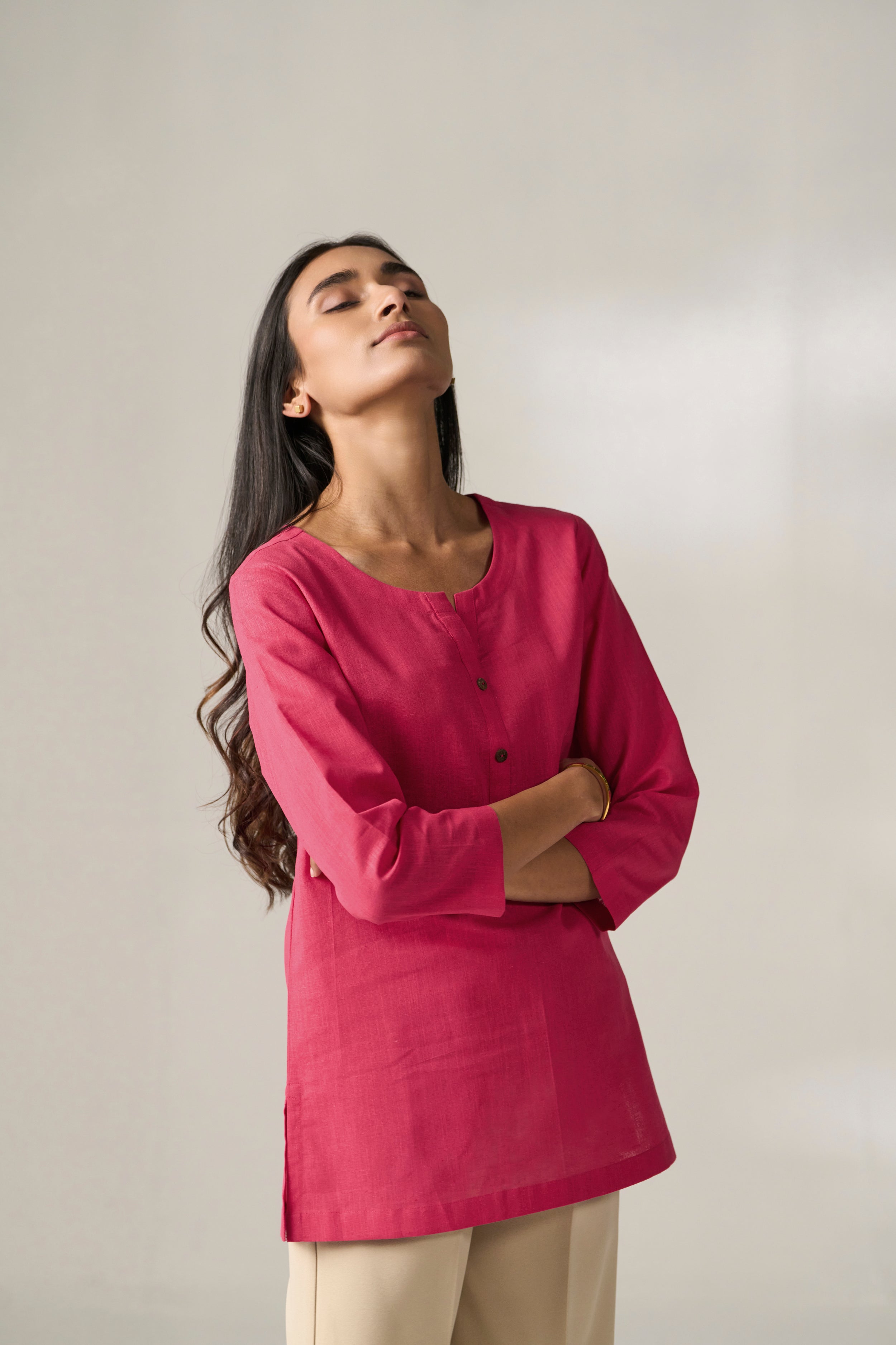 Rani Cotton Linen Plain Tunic with Buttoning Details
