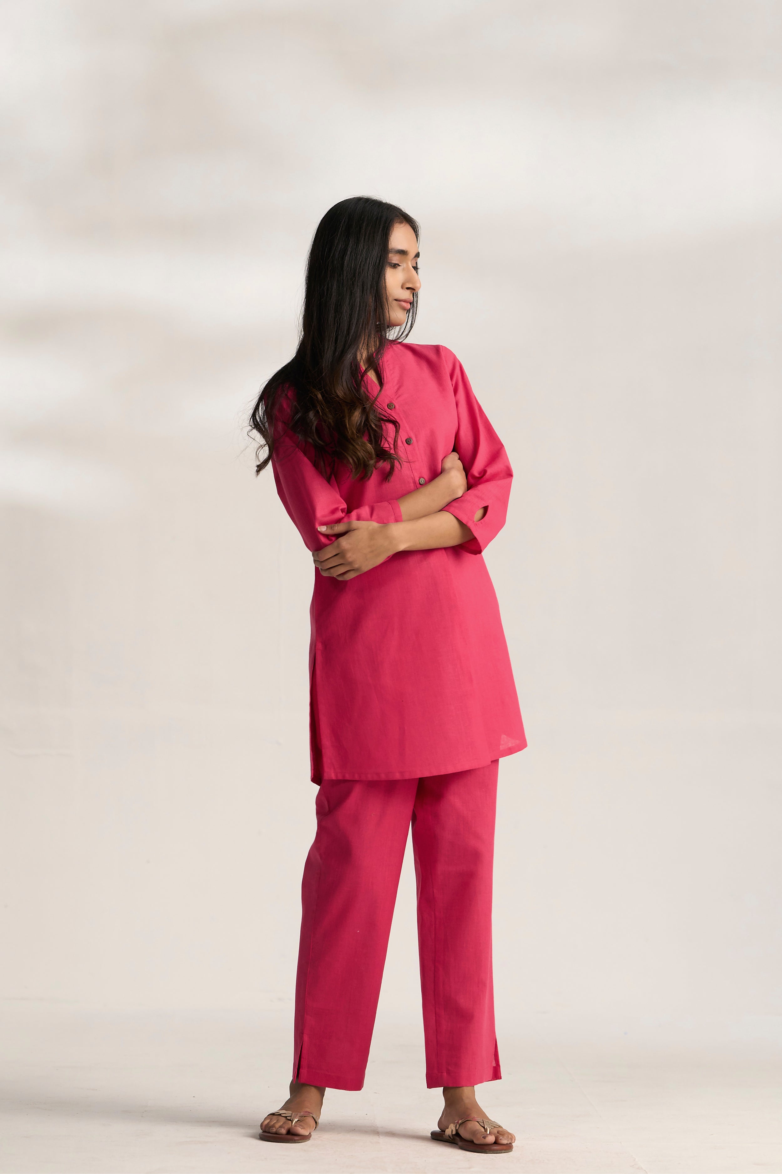Rani Cotton Linen Plain Co-ord Set with Buttoning Details