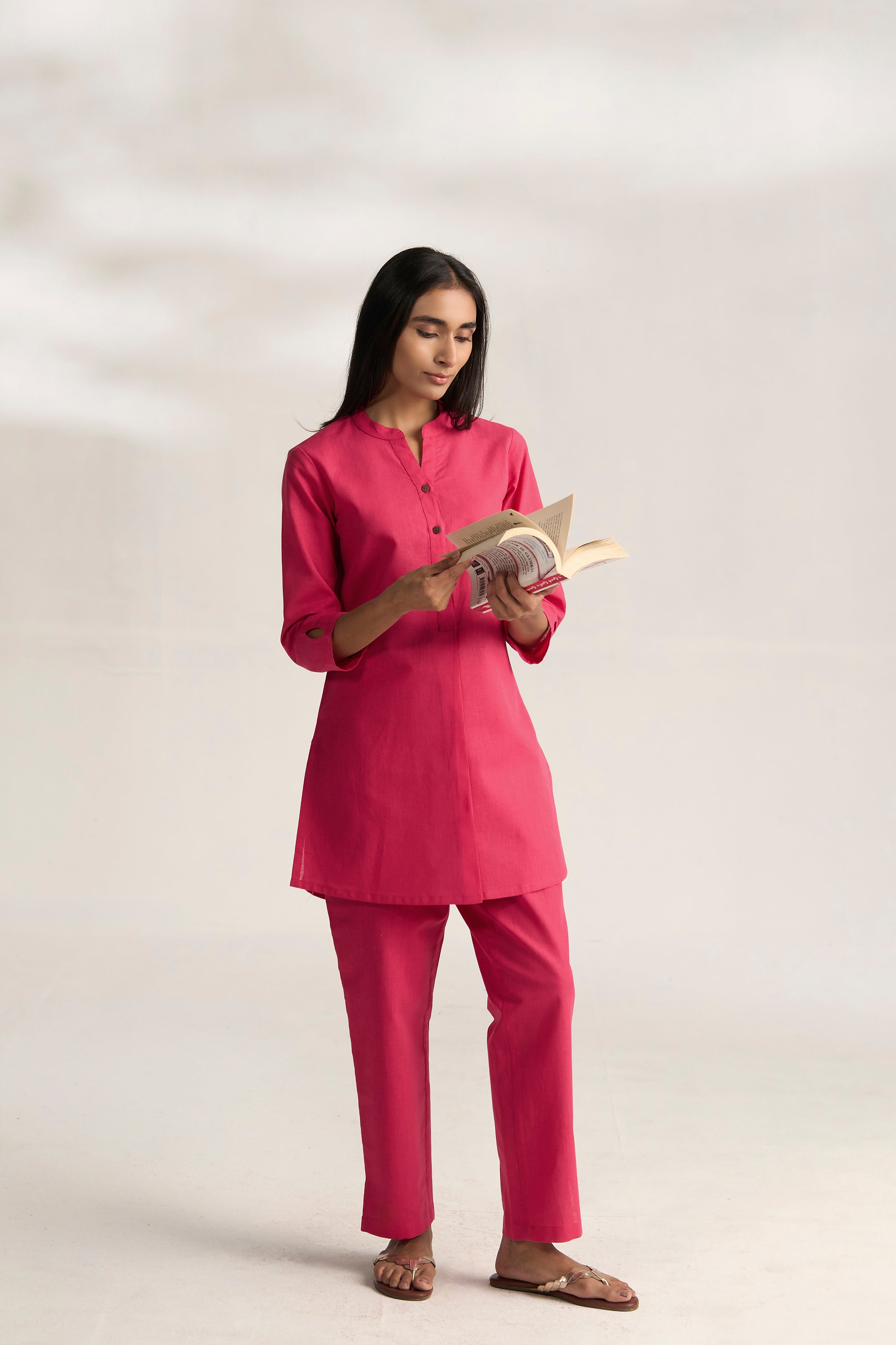 Rani Cotton Linen Plain Co-ord Set with Buttoning Details