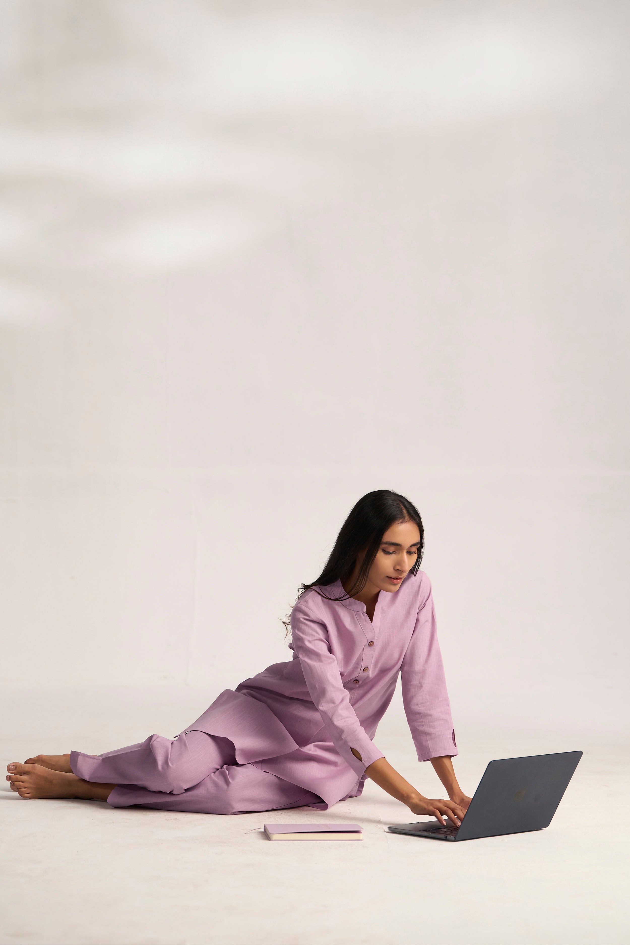 Lavender Cotton Linen Plain Co-ord Set with Buttoning Details