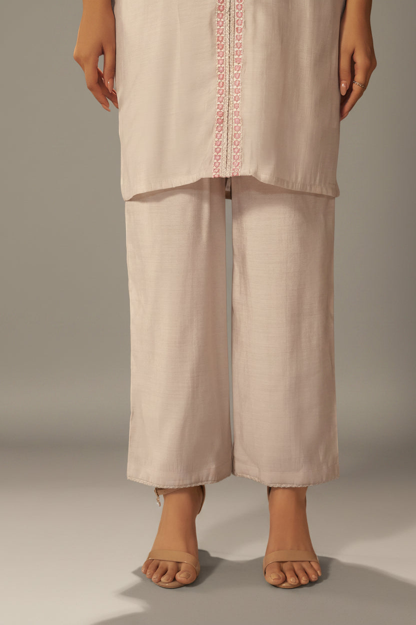 Pale Cream Mul Chanderi Embroidery Co-ord Set