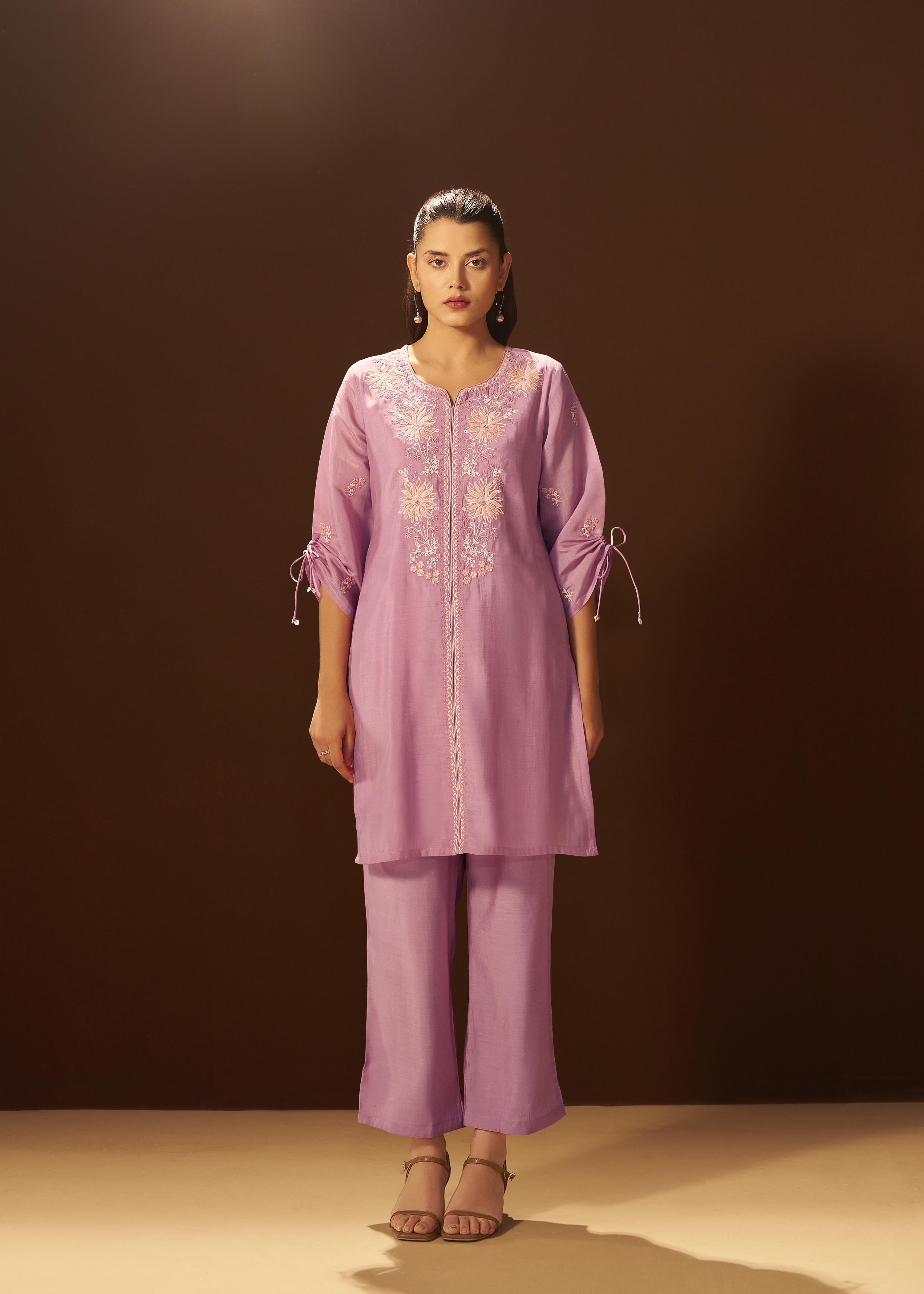 Lavender Mist Mul Chanderi Embroidery Co-ord Set
