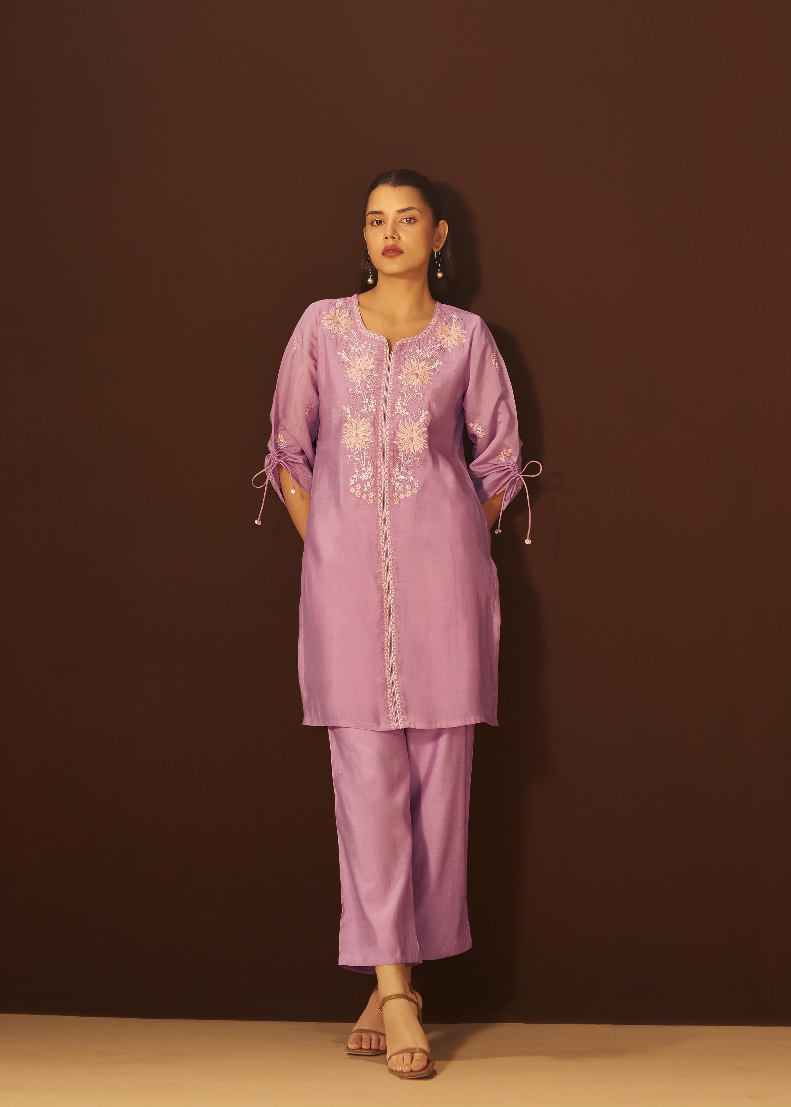 Lavender Mist Mul Chanderi Embroidery Co-ord Set
