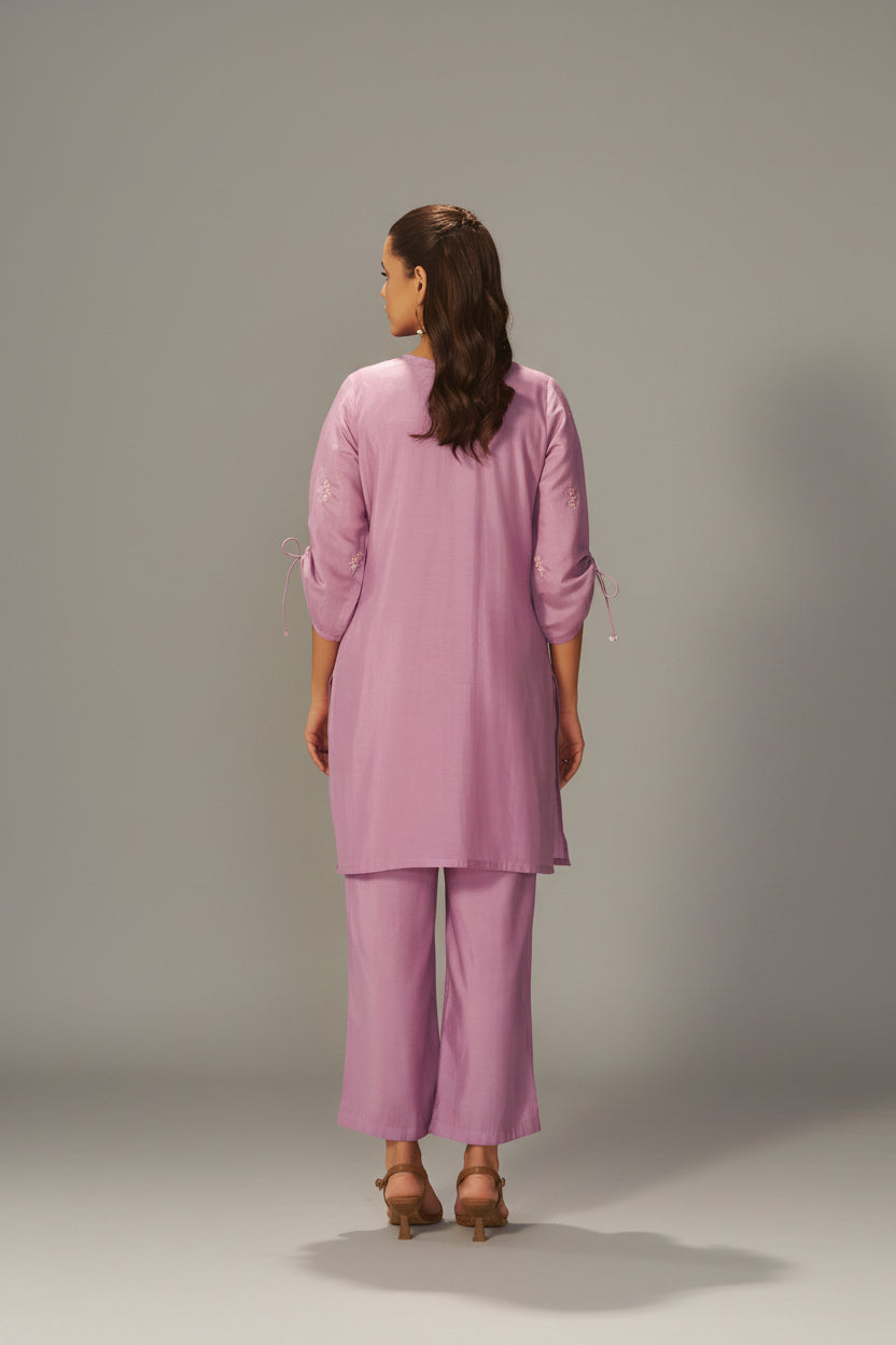Lavender Mist Mul Chanderi Embroidery Co-ord Set