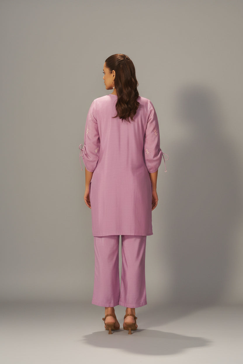 Lavender Mist Mul Chanderi Embroidery Co-ord Set