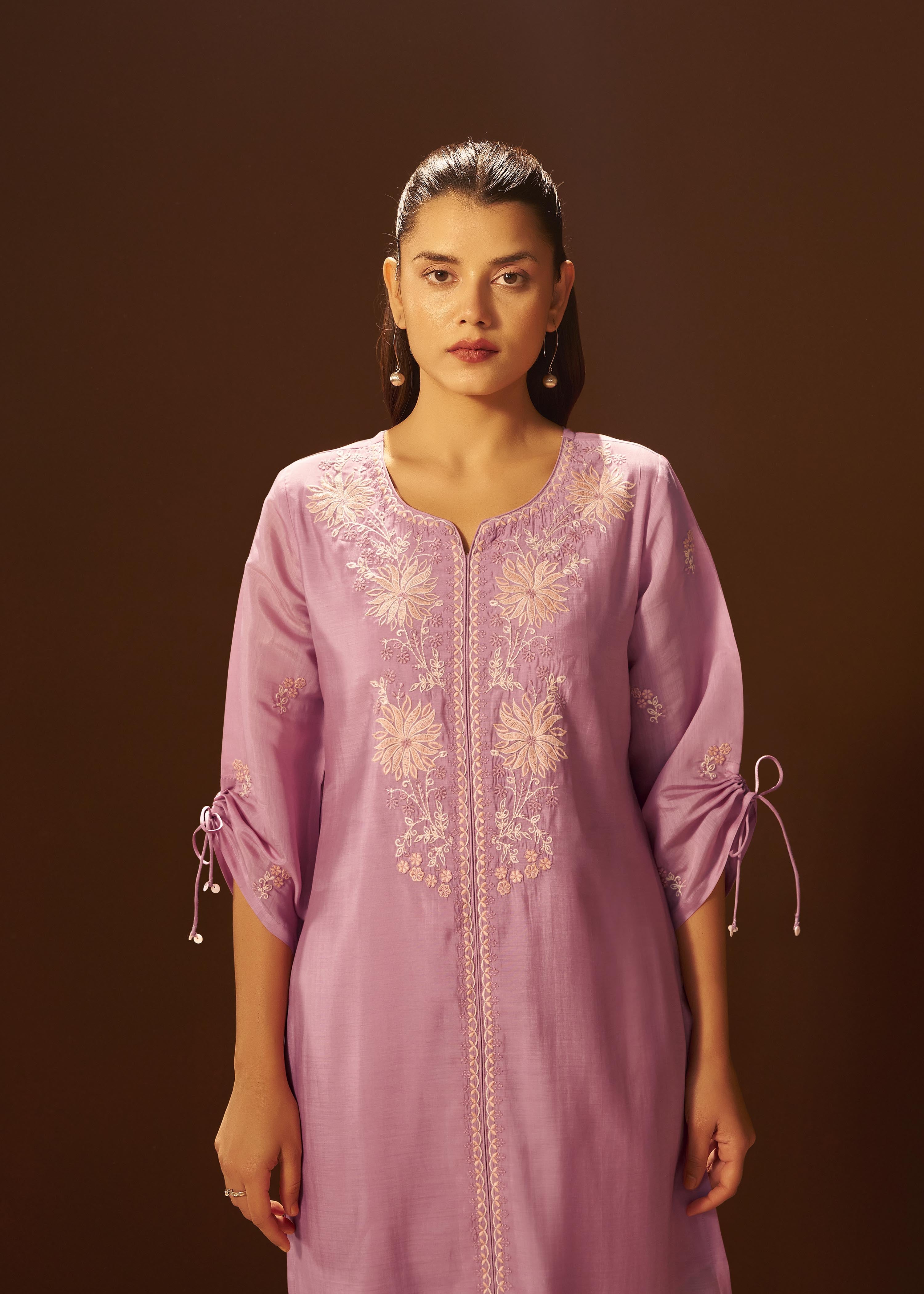Lavender Mist Mul Chanderi Embroidery Co-ord Set