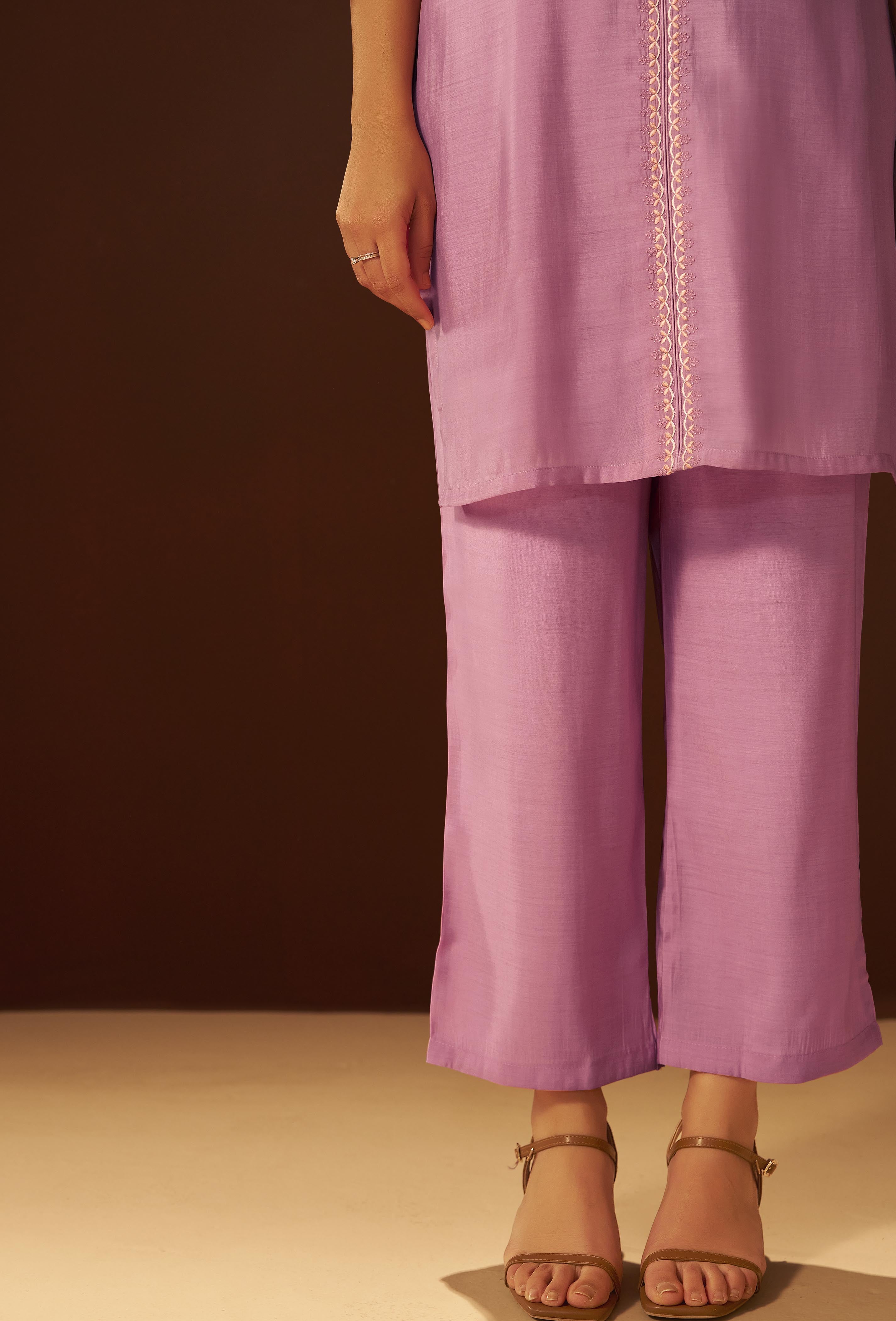 Lavender Mist Mul Chanderi Embroidery Co-ord Set