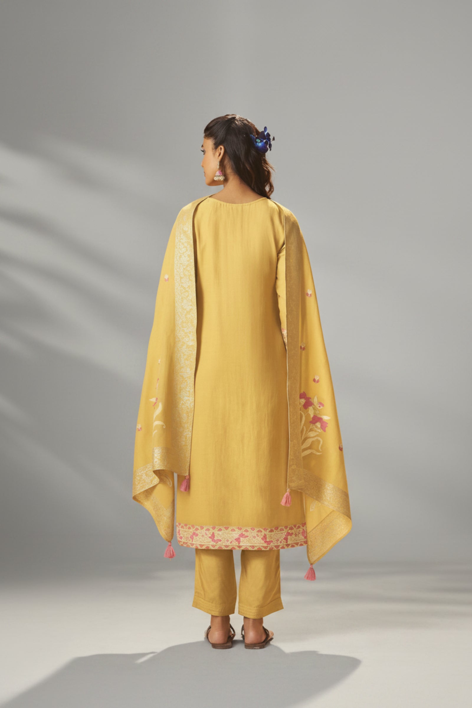 Warm Mustard Dyed Cotton Jacquard Fancy Kurta Set