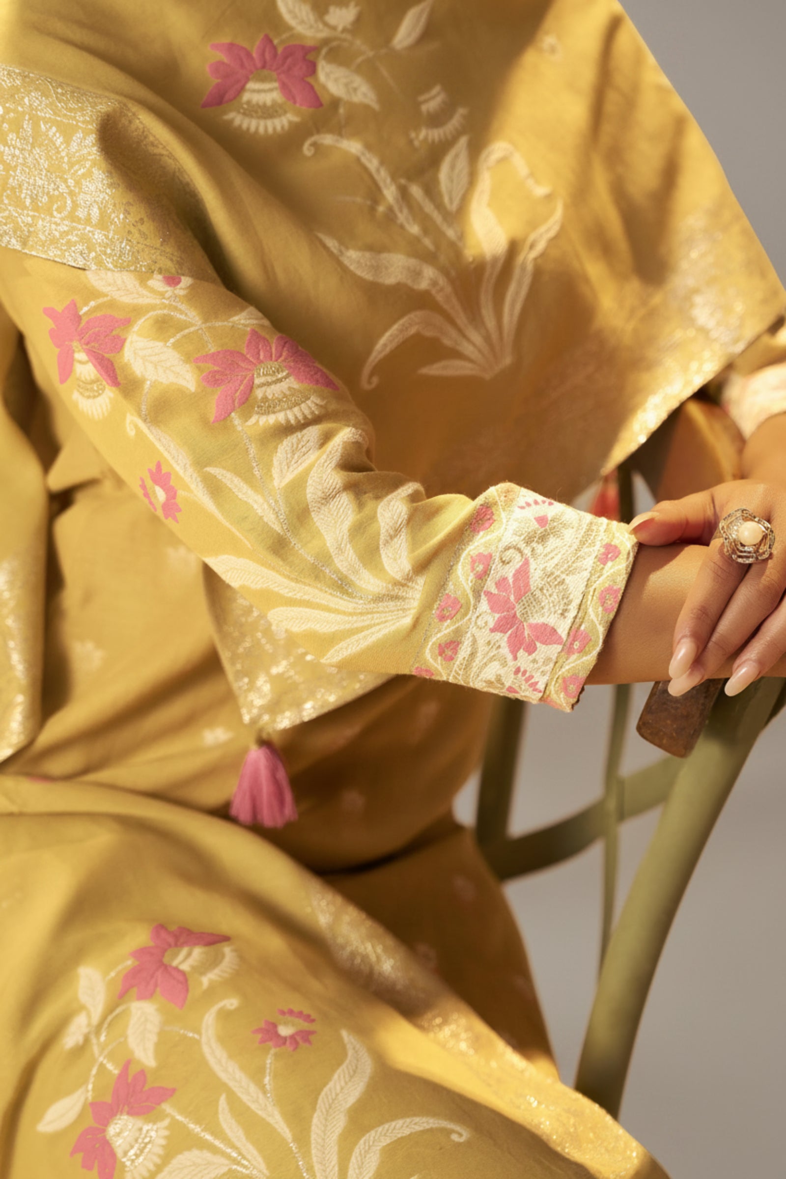 Warm Mustard Dyed Cotton Jacquard Fancy Kurta Set