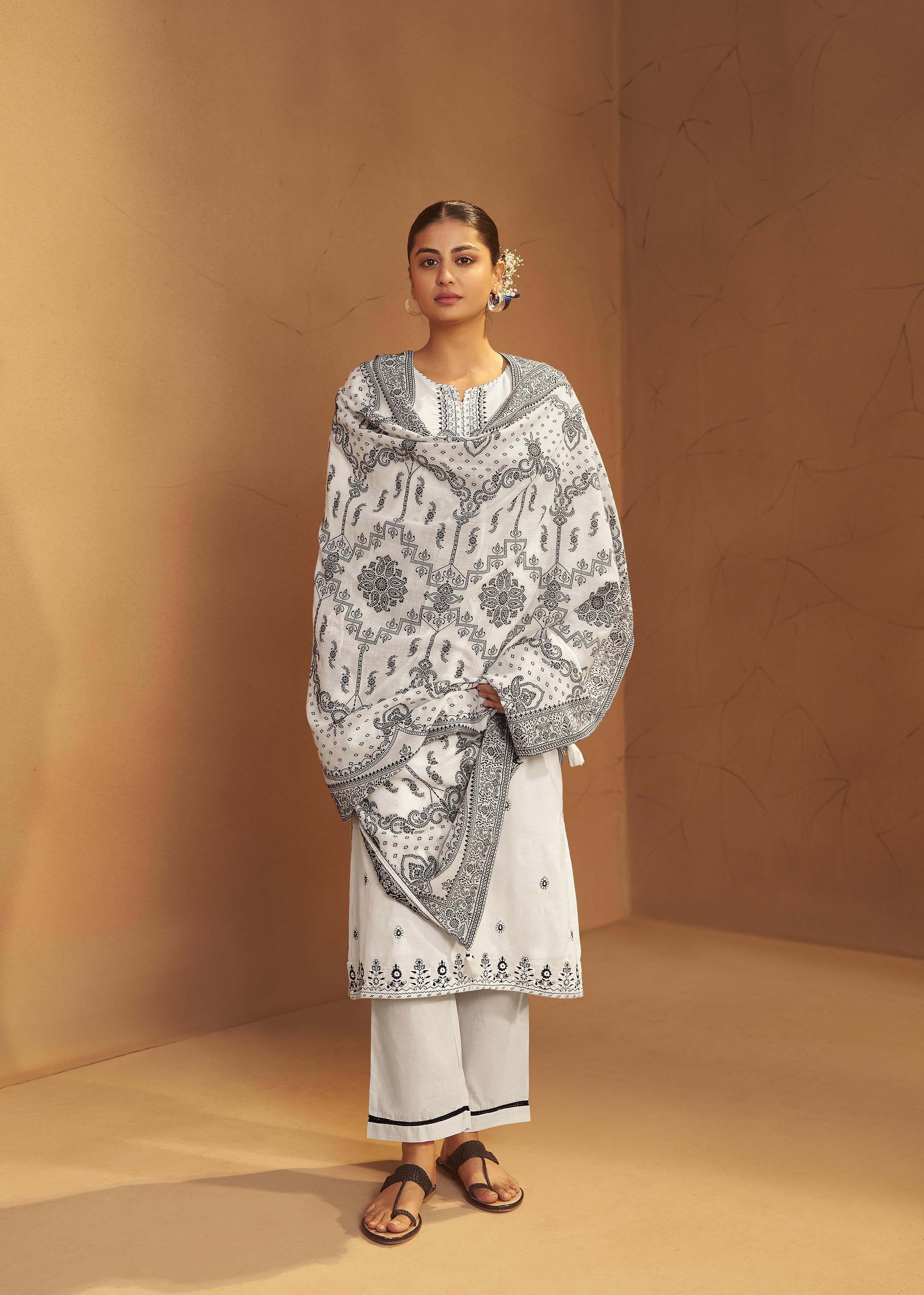 Blanc Cream Pure Cotton Embroidery Kurta Set