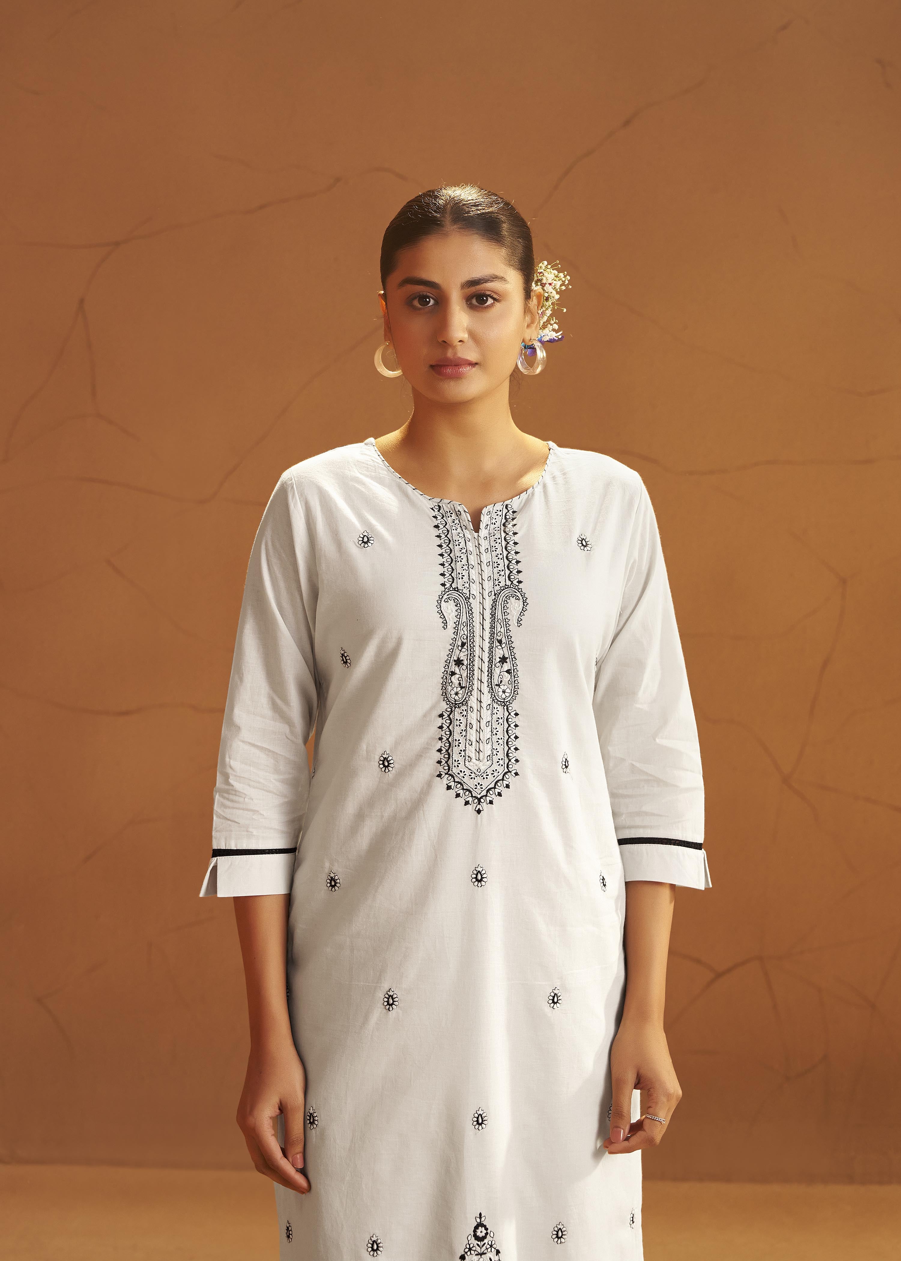 Blanc Cream Pure Cotton Embroidery Kurta Set