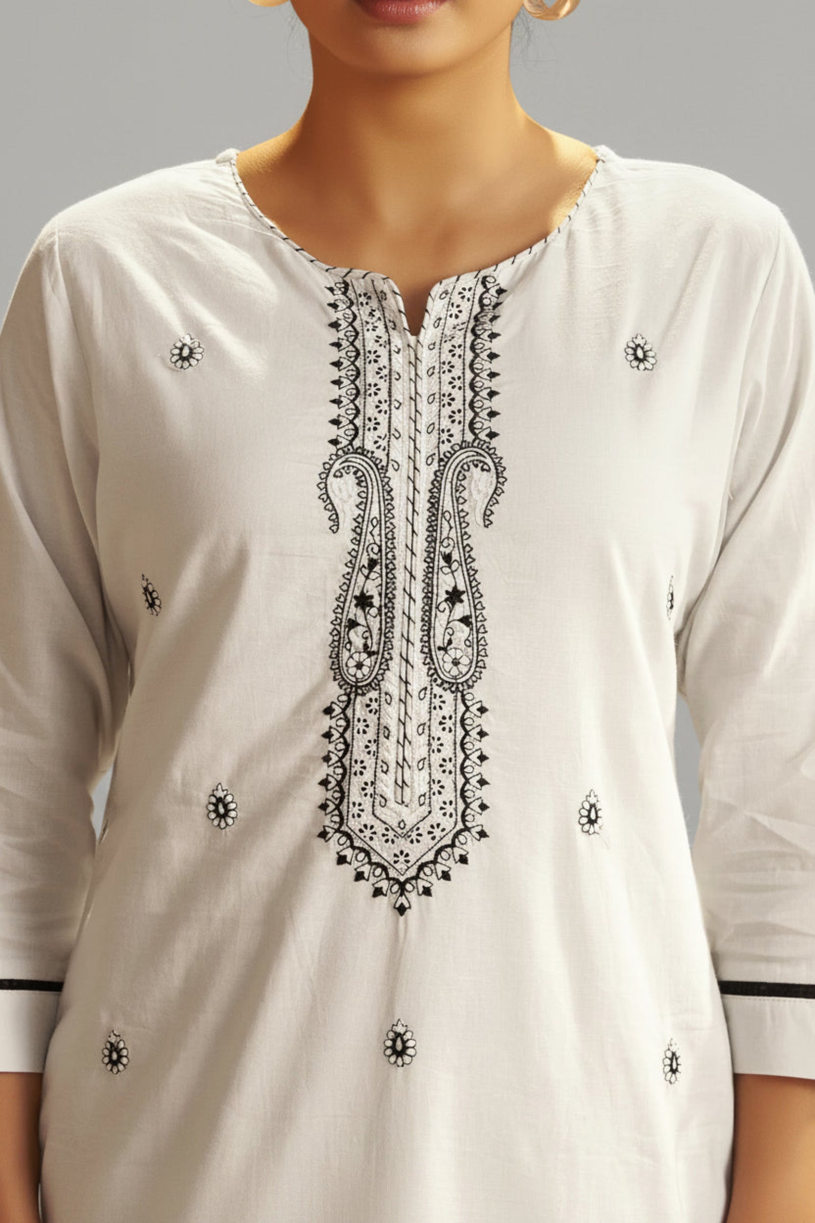Blanc Cream Pure Cotton Embroidery Kurta Set