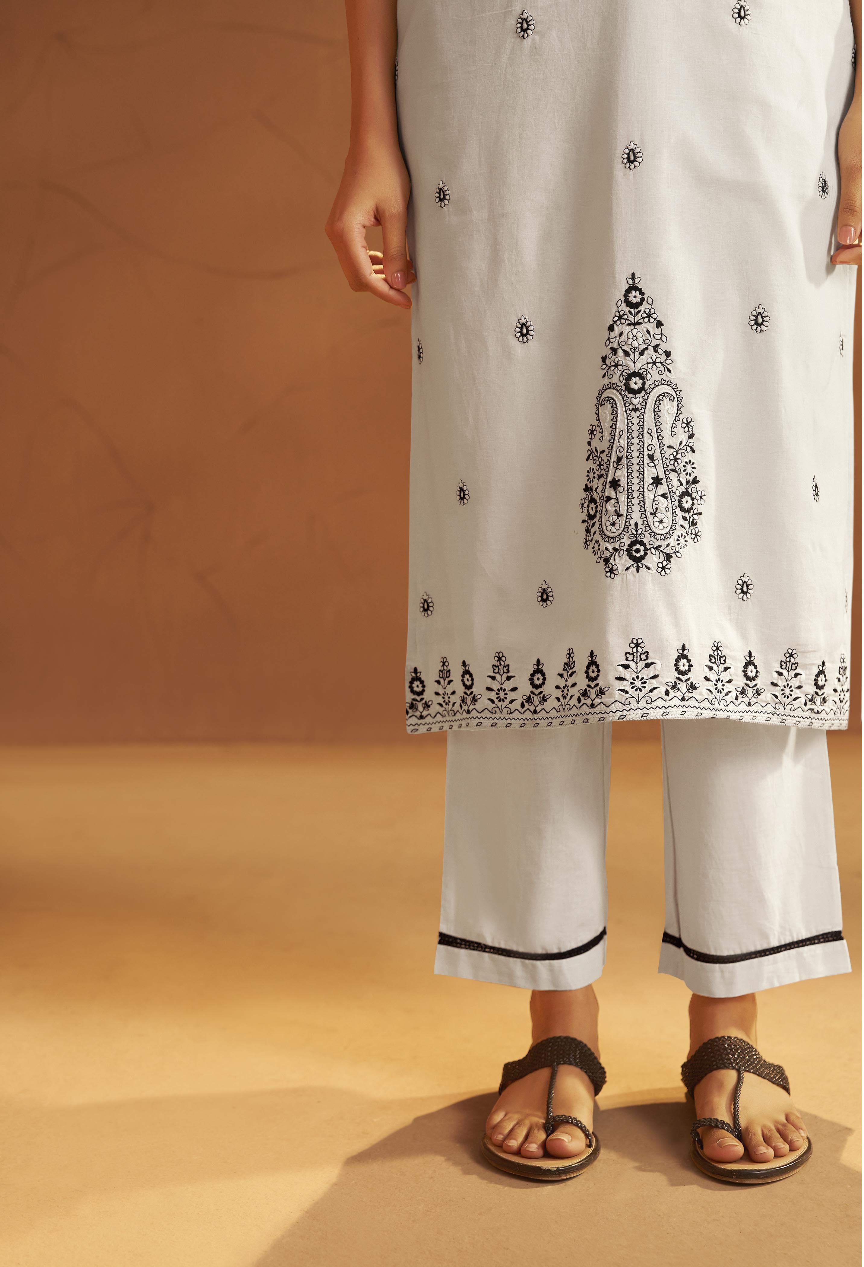 Blanc Cream Pure Cotton Embroidery Kurta Set