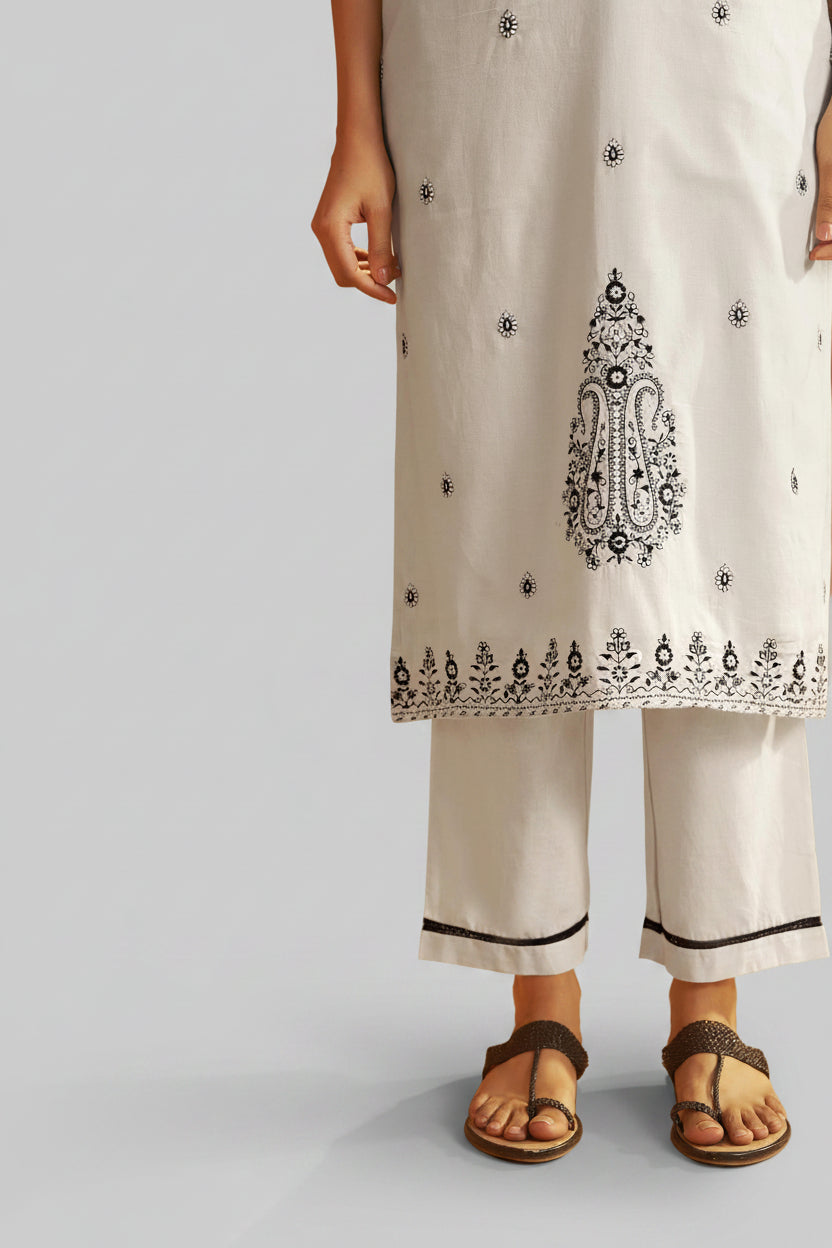 Blanc Cream Pure Cotton Embroidery Kurta Set