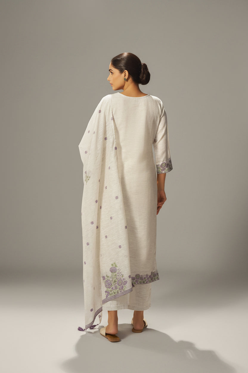 Warm Beige Linen Chanderi Jacquard Kurta Set