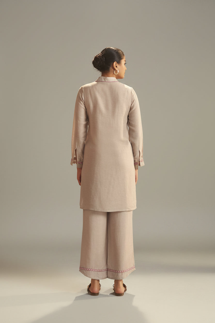 Hazelnut Biege Linen Embroidery Co-ord Set