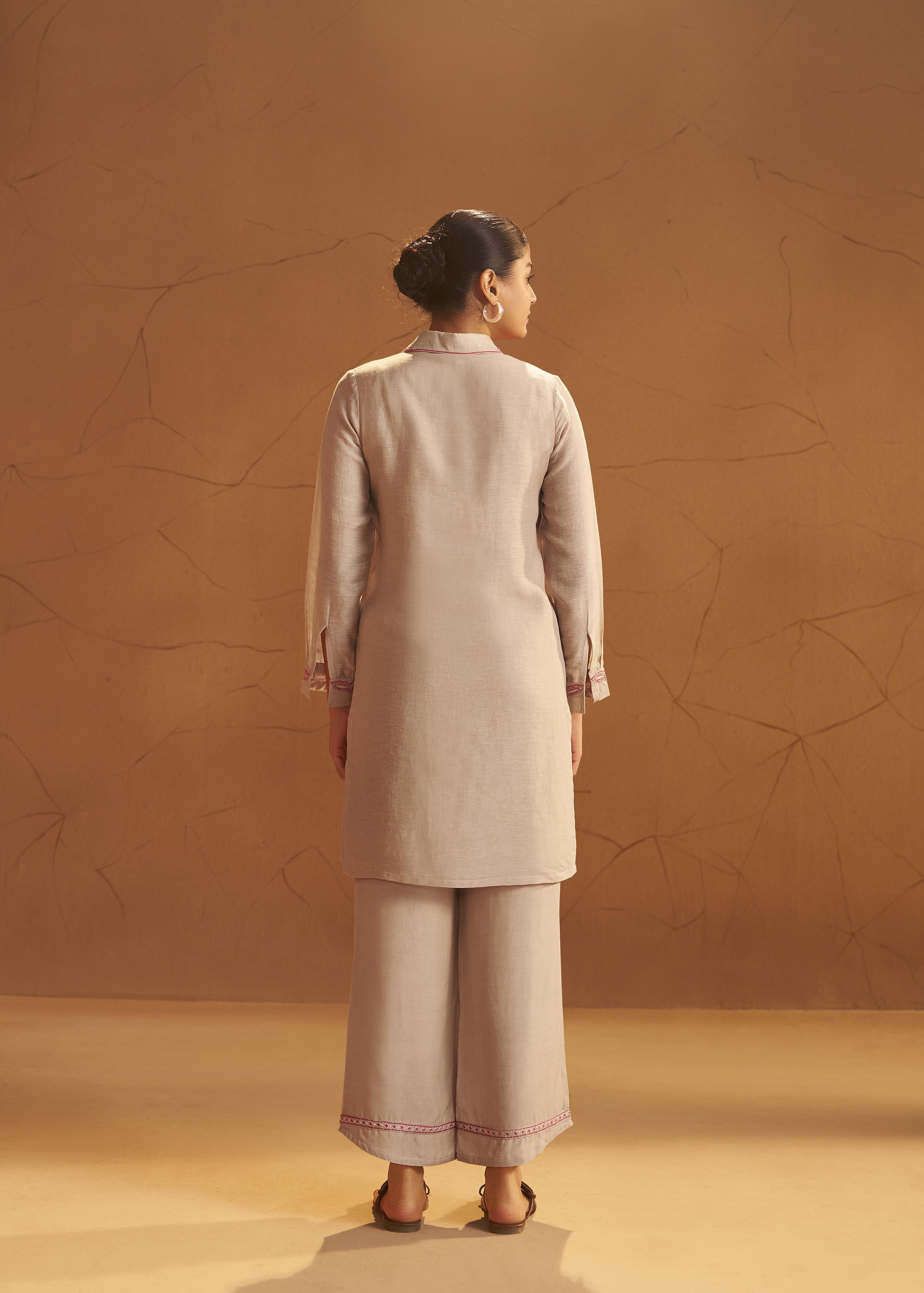 Hazelnut Biege Linen Embroidery Co-ord Set