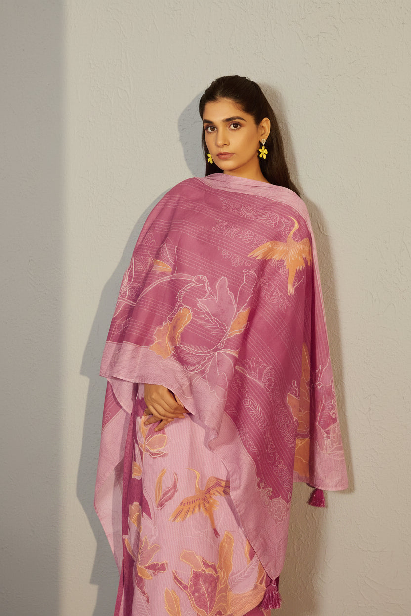 Peony Pink Cotton Linen Digital Print Kurta Set