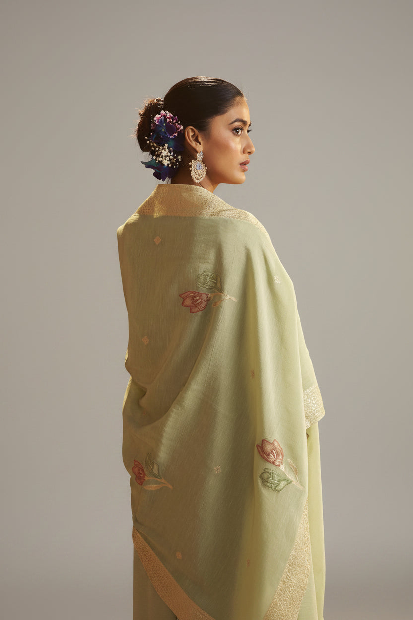 Soft Sage Green Viscose Linen Jacquard Fancy Kurta Set
