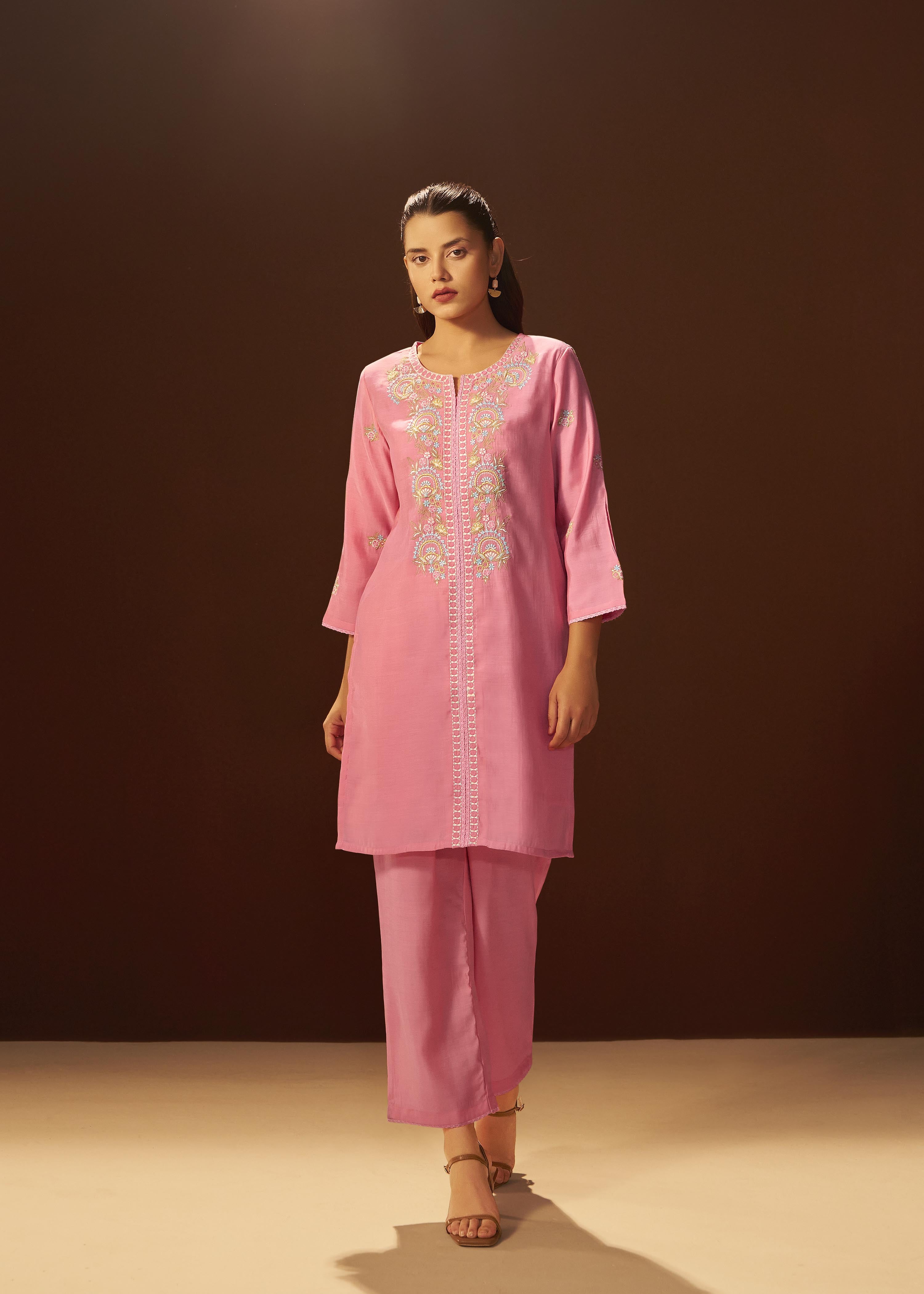 Sachet Pink Mul Chanderi Embroidery Co-ord Set