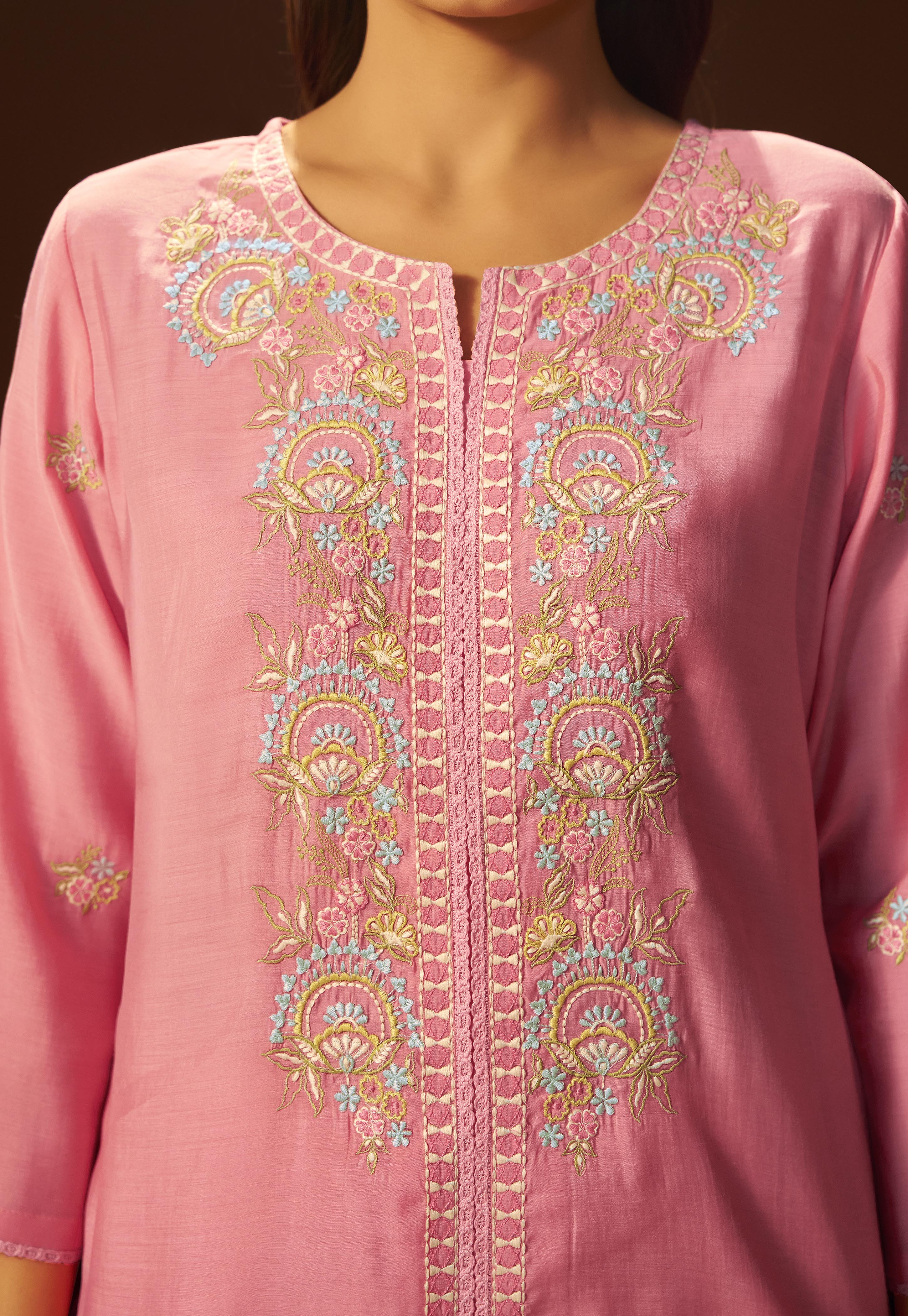 Sachet Pink Mul Chanderi Embroidery Co-ord Set