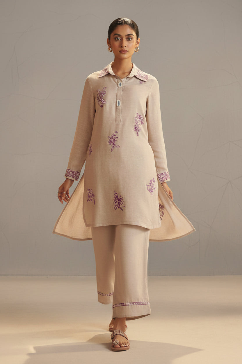 Linen Embroidery Coord Set