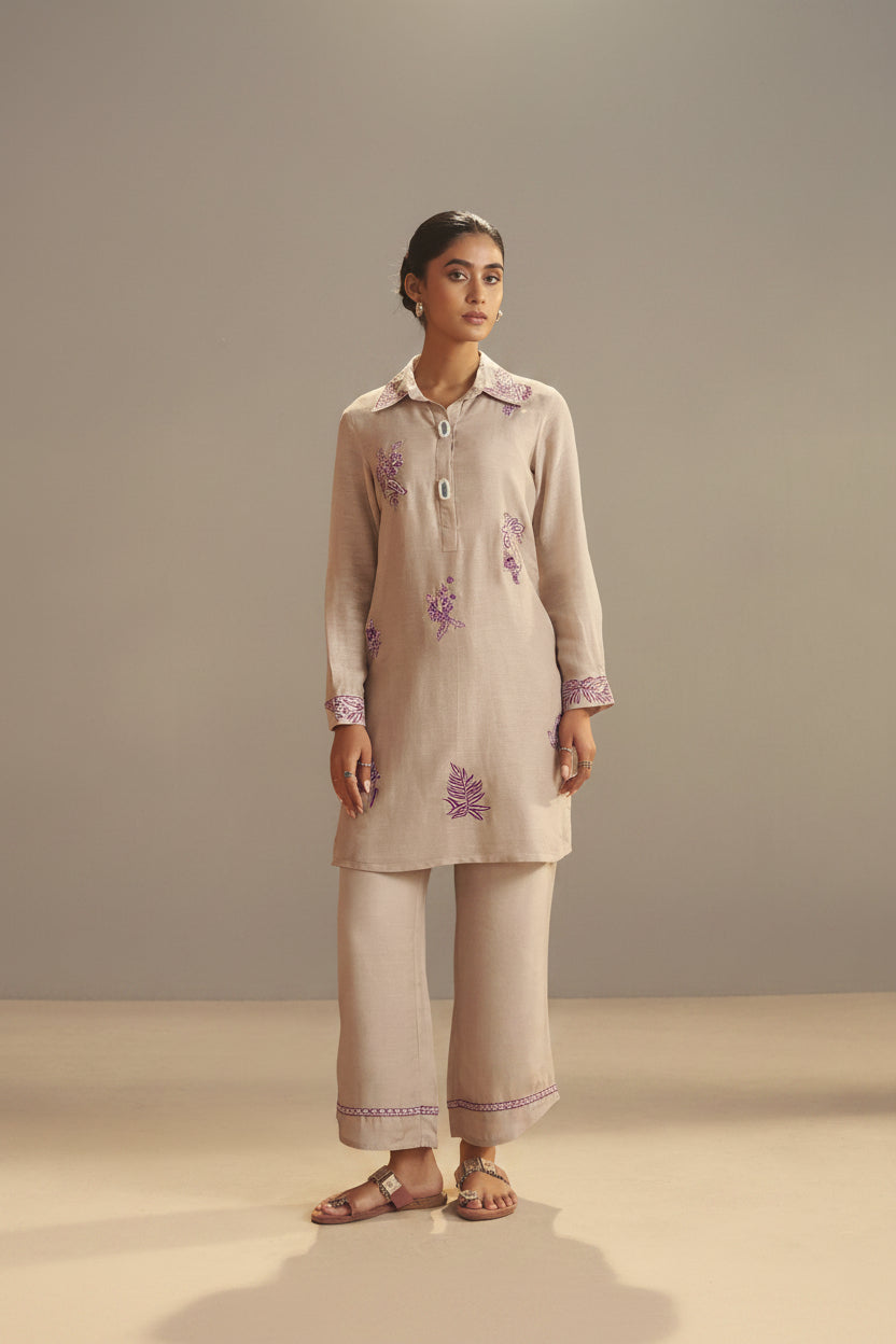 Linen Embroidery Coord Set