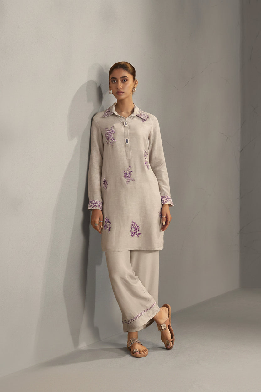 Linen Embroidery Coord Set