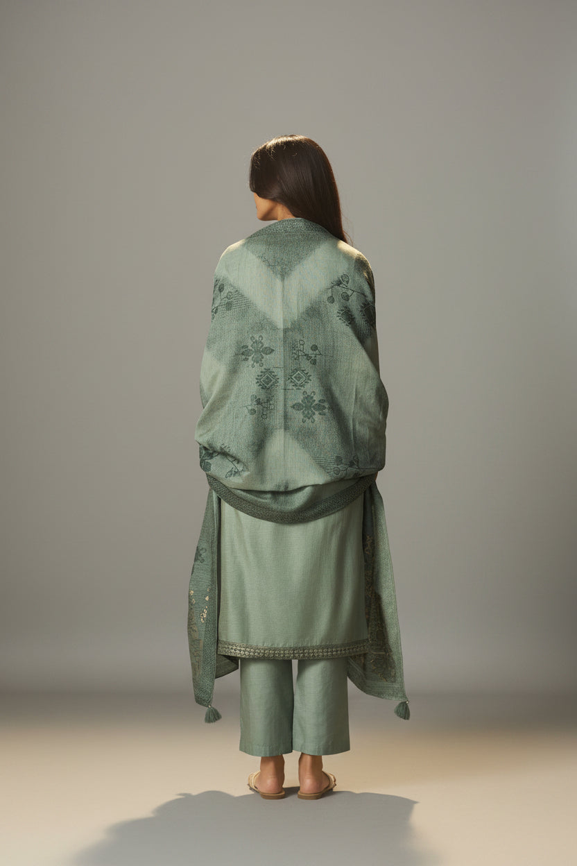 Muted Emerald Chanderi Jacquard Kurta Set