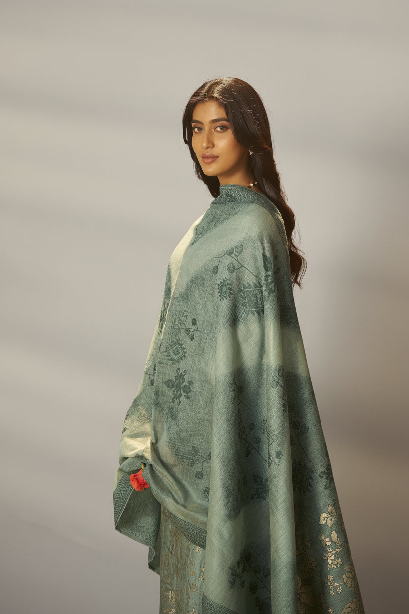 Muted Emerald Chanderi Jacquard Kurta Set