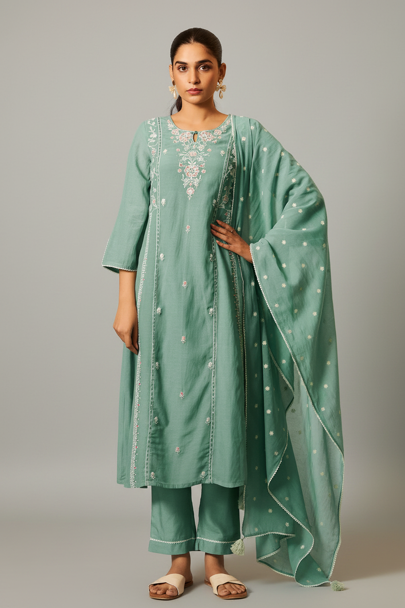 Ocean Mint Embroidered Kurta Set