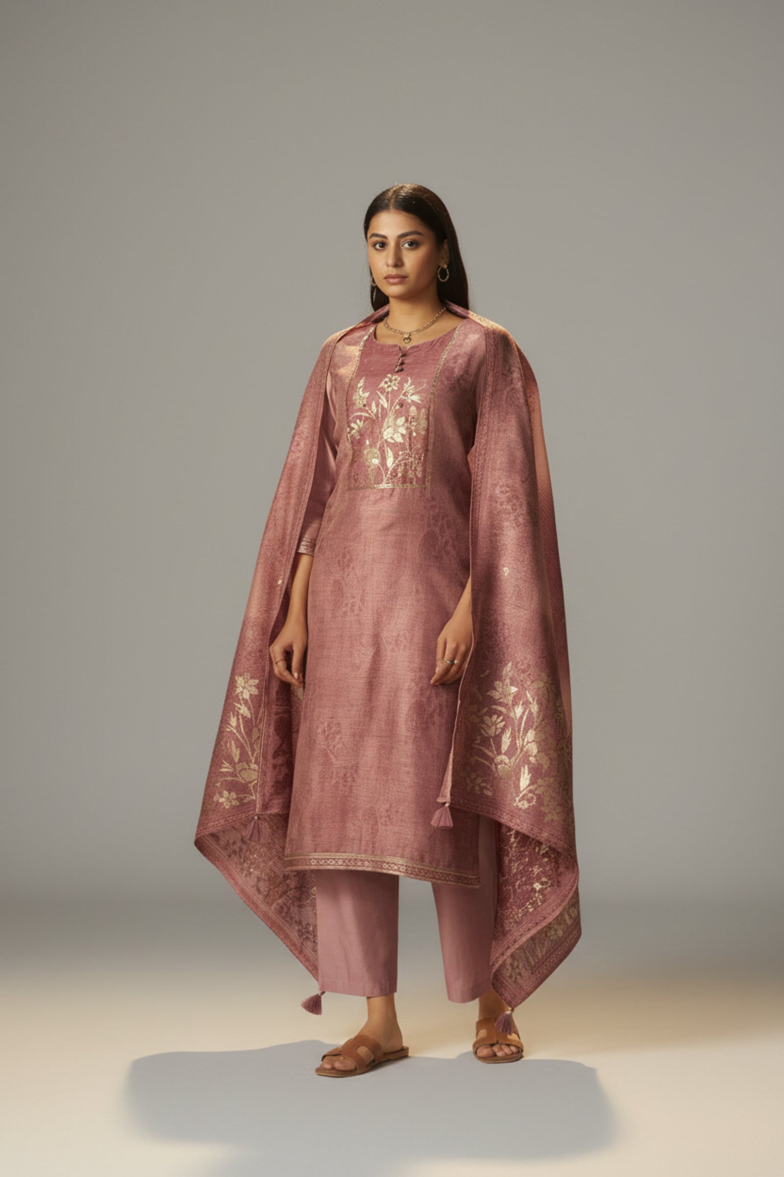 Ethereal Blush Pink Chanderi Jacquard Kurta Set