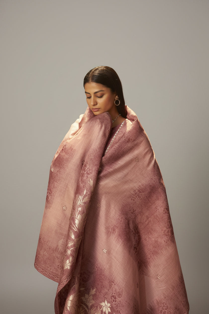 Ethereal Blush Pink Chanderi Jacquard Kurta Set