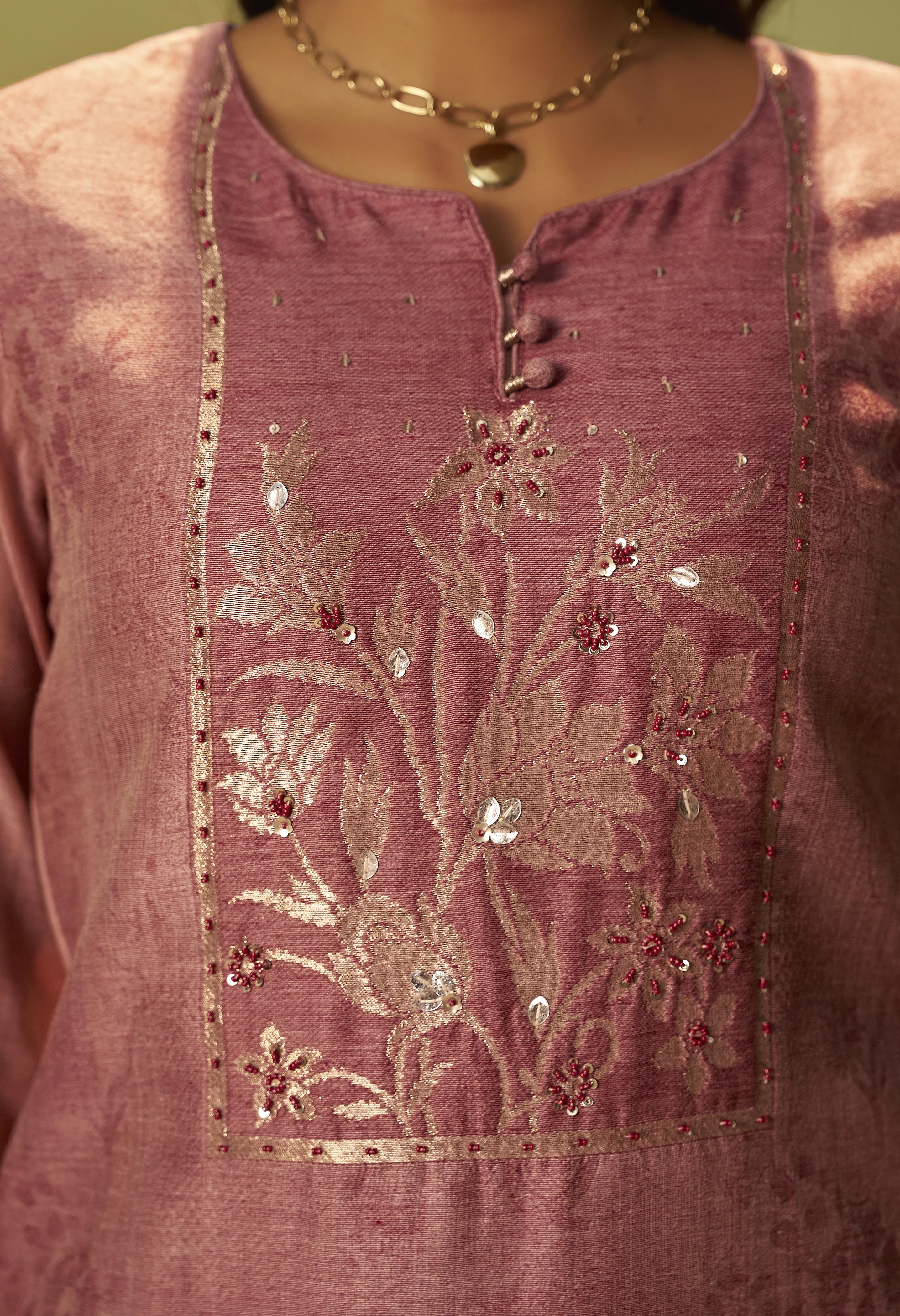 Ethereal Blush Pink Chanderi Jacquard Kurta Set