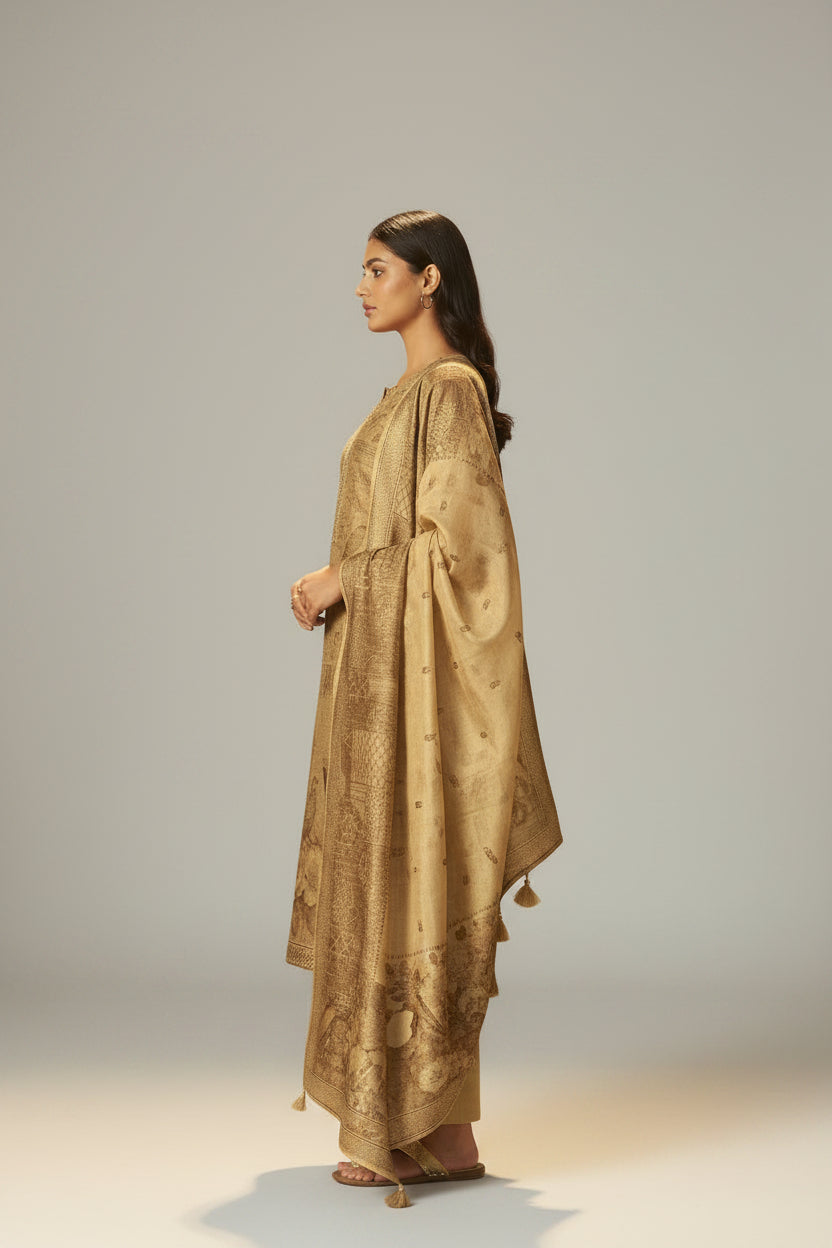 Mustard Bronze Chanderi Jacquard Kurta Set