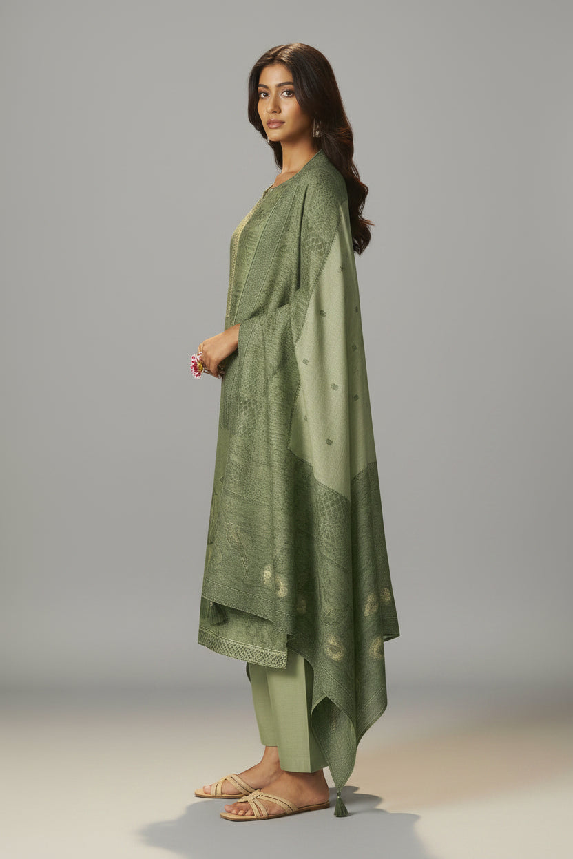Muted Jade Green Chanderi Jacquard Kurta Set