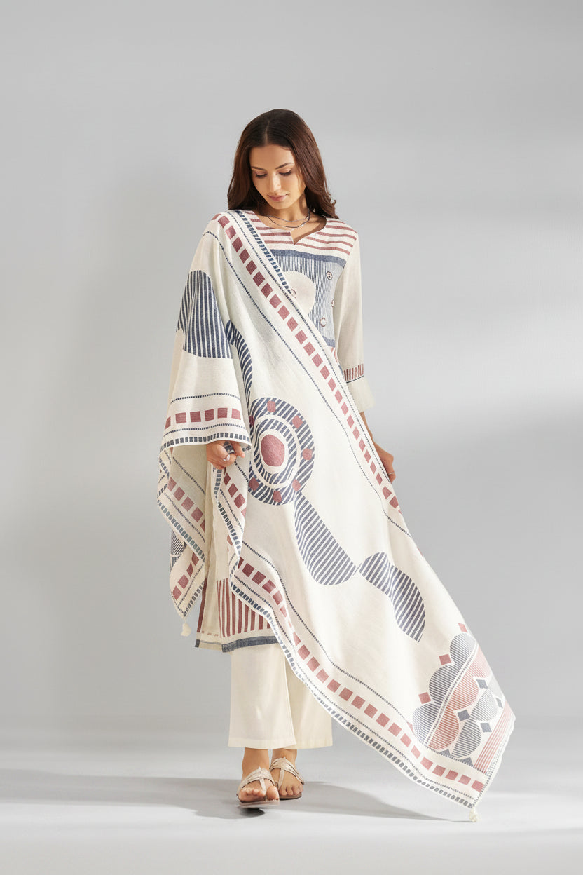 Bright White Pure Cotton Linen Digital Print Kurta Set